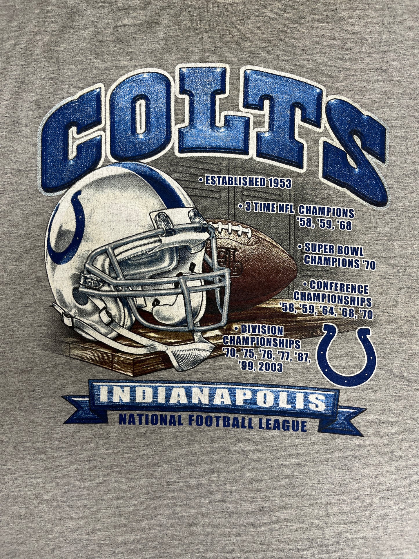 Indianapolis Colts Accomplishments Graphic Tee | Size X-Large | Vintage 2000s NFL Football Grey T-Shirt