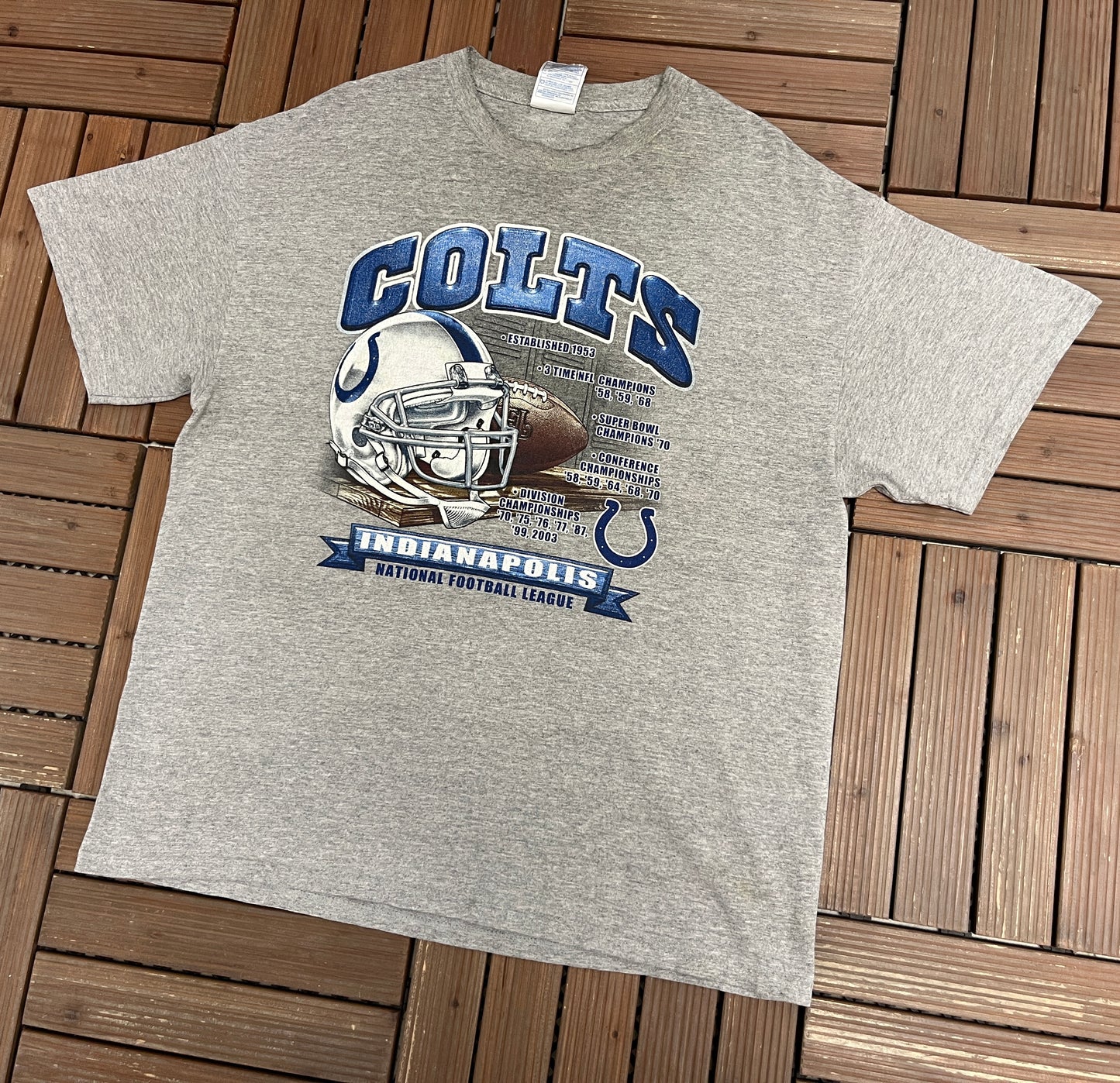Indianapolis Colts Accomplishments Graphic Tee | Size X-Large | Vintage 2000s NFL Football Grey T-Shirt
