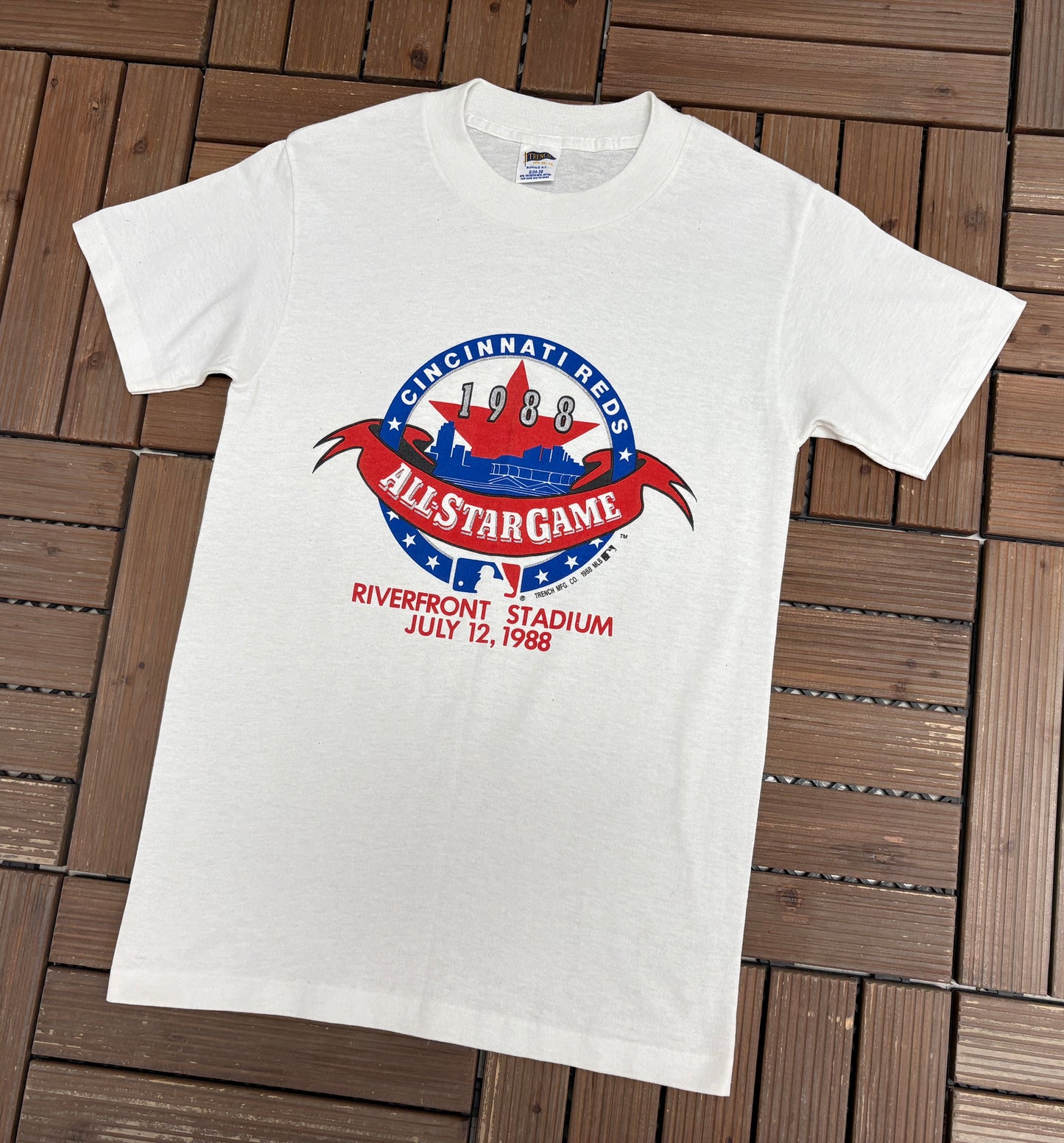 Cincinnati Reds All-Star Game 1988 Graphic Tee | Size Small | Vintage 1980s MLB Baseball White T-Shirt |