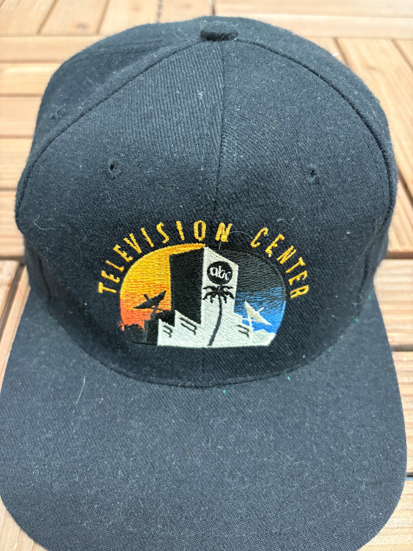 ABC Television Center Embroidered Graphic Hat | Snap Back | Vintage 1990s Promotional Black Cap |