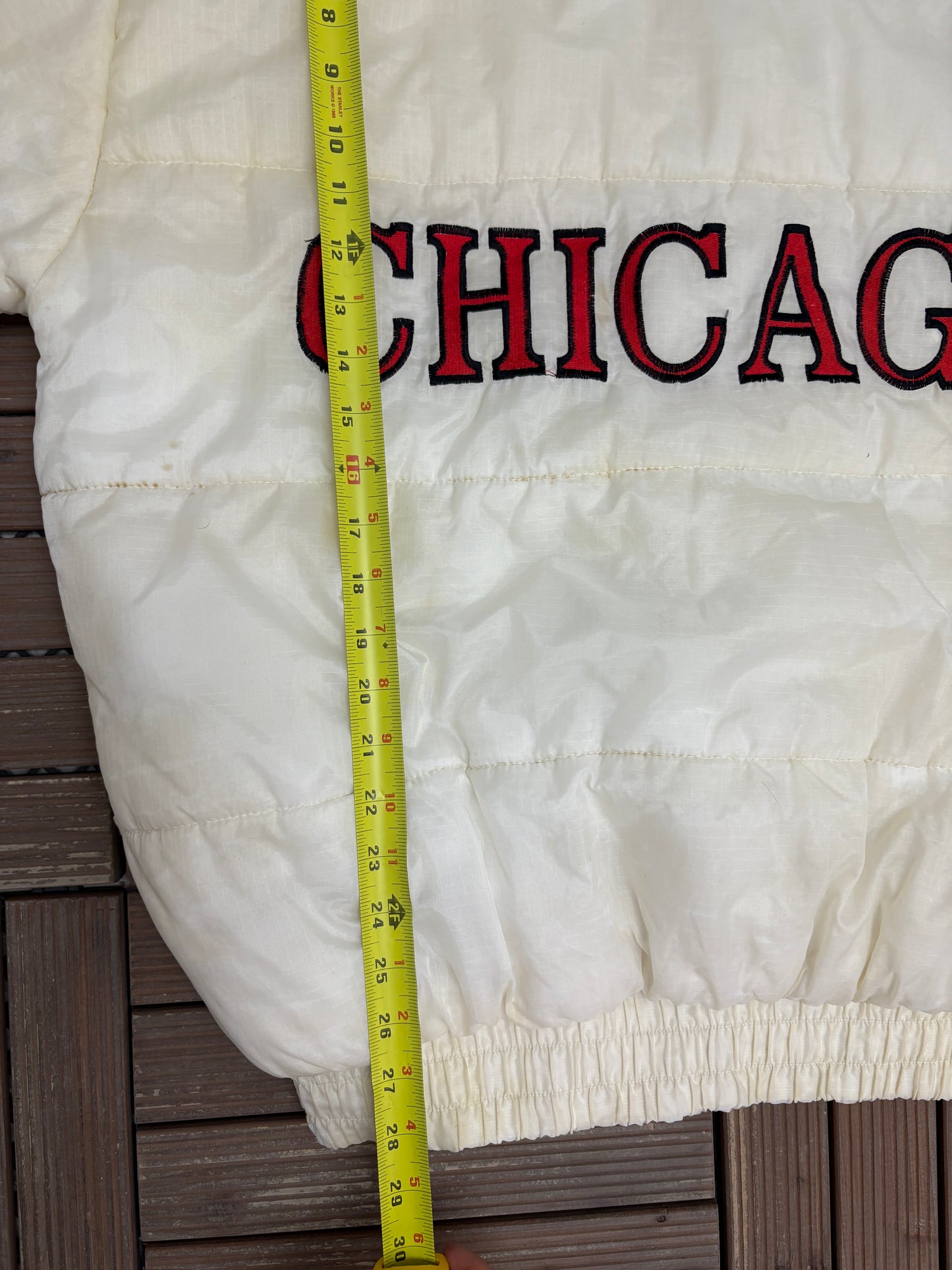 Chicago Stitched Graphic Jacket | Size X-Large | Vintage 1990s Promotional White Jacket |