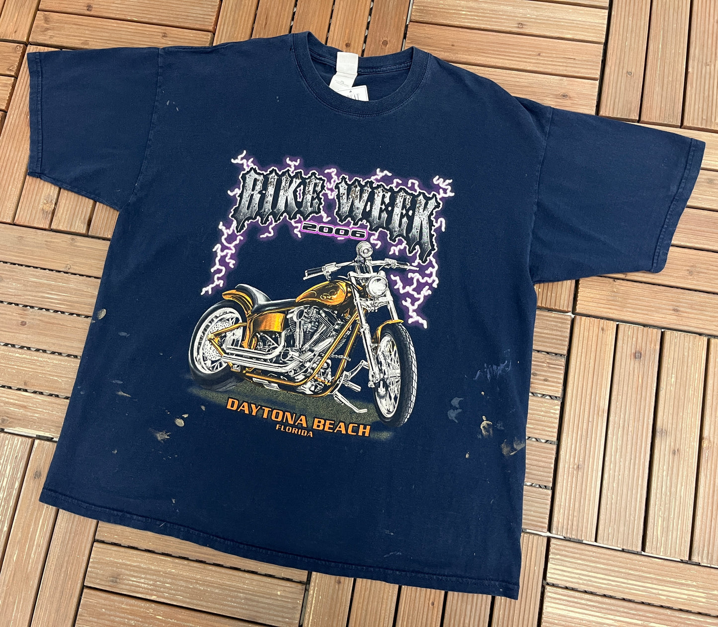 Daytona Bike Week 2006 Graphic Tee | Size XX-Large | Vintage 2000s Motorcycle Biker Blue T-Shirt |