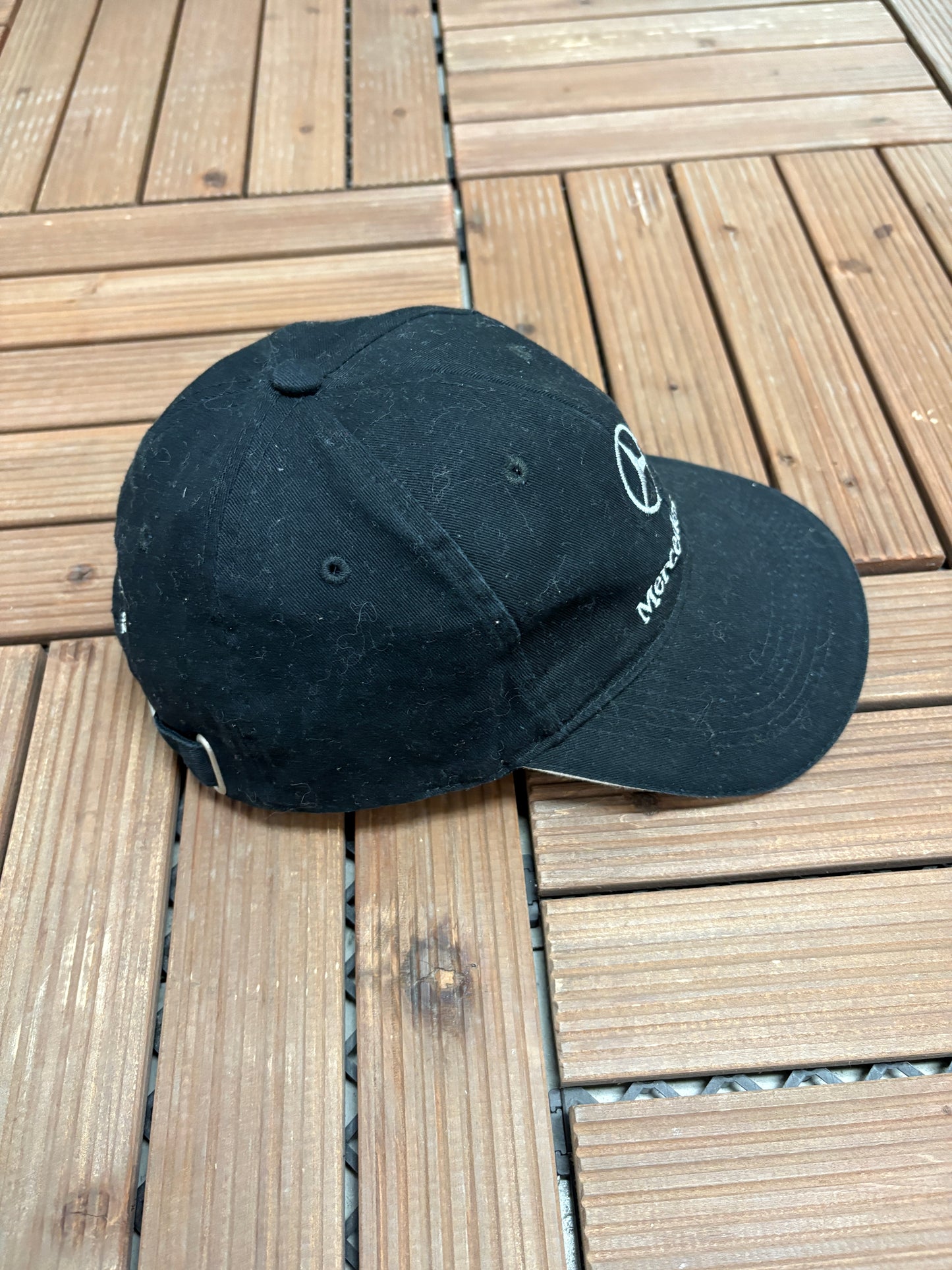 Mercedes-Benz Embroidered Graphic Hat | Metal Clasp | Vintage 2000s Promotional Black Cap |