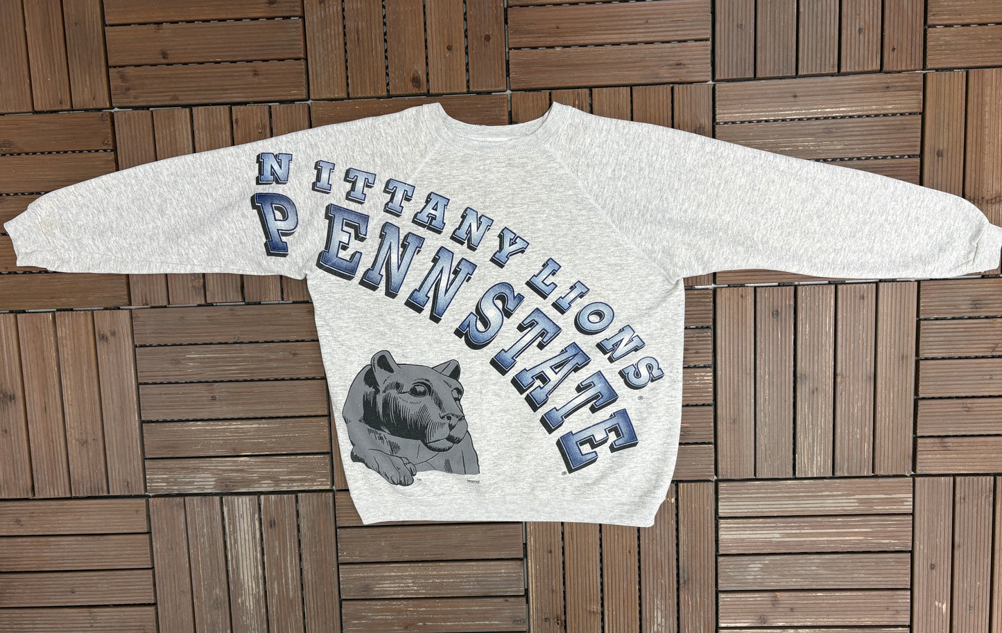 Penn State Nittany Lions Graphic Crewneck | Size Large | Vintage 1990s Grey College Sweater |
