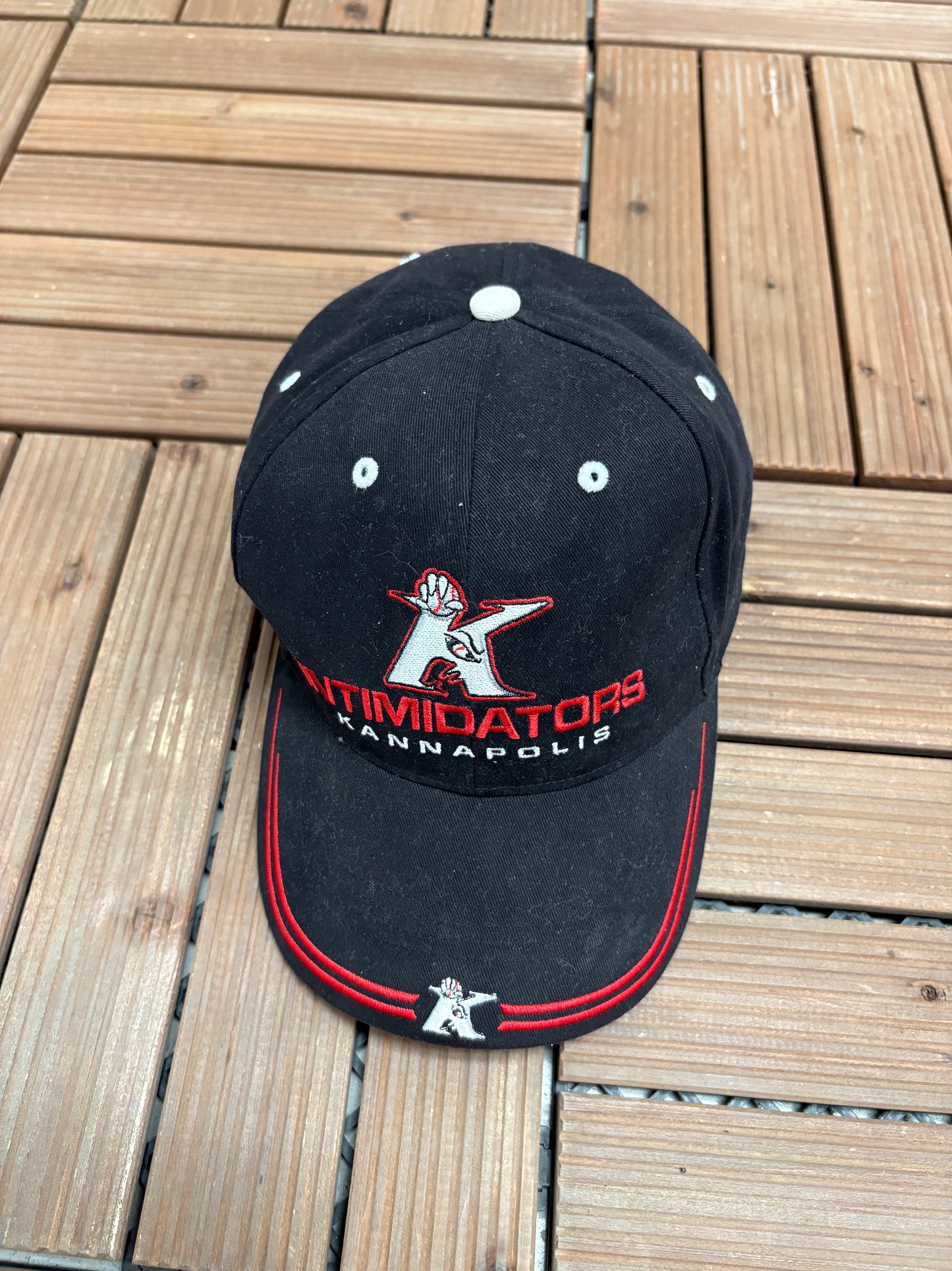Kannapolis Intimidators Graphic Hat | Strap Back | Vintage 2000s MiLB Baseball Black Cap |