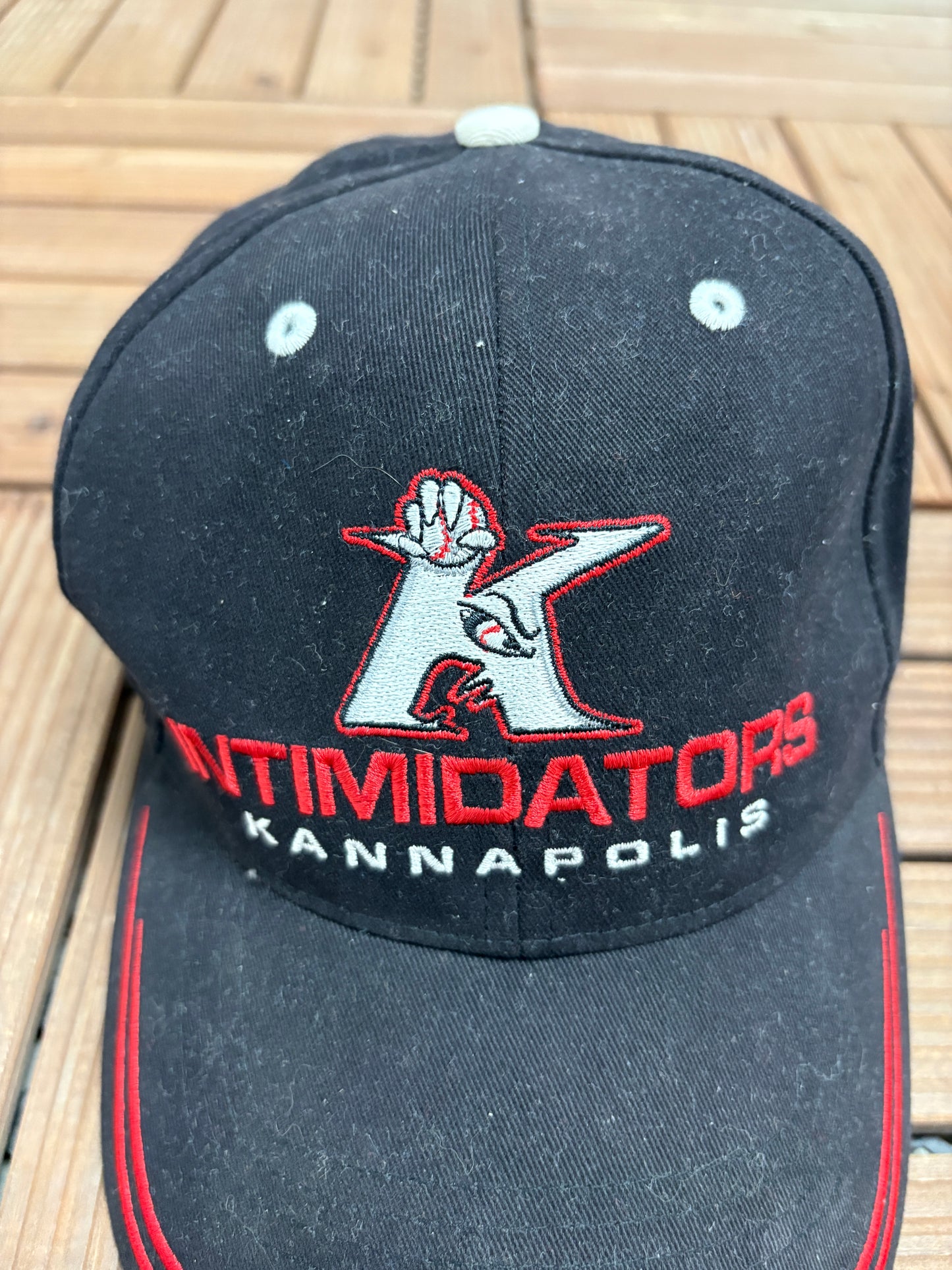 Kannapolis Intimidators Graphic Hat | Strap Back | Vintage 2000s MiLB Baseball Black Cap |