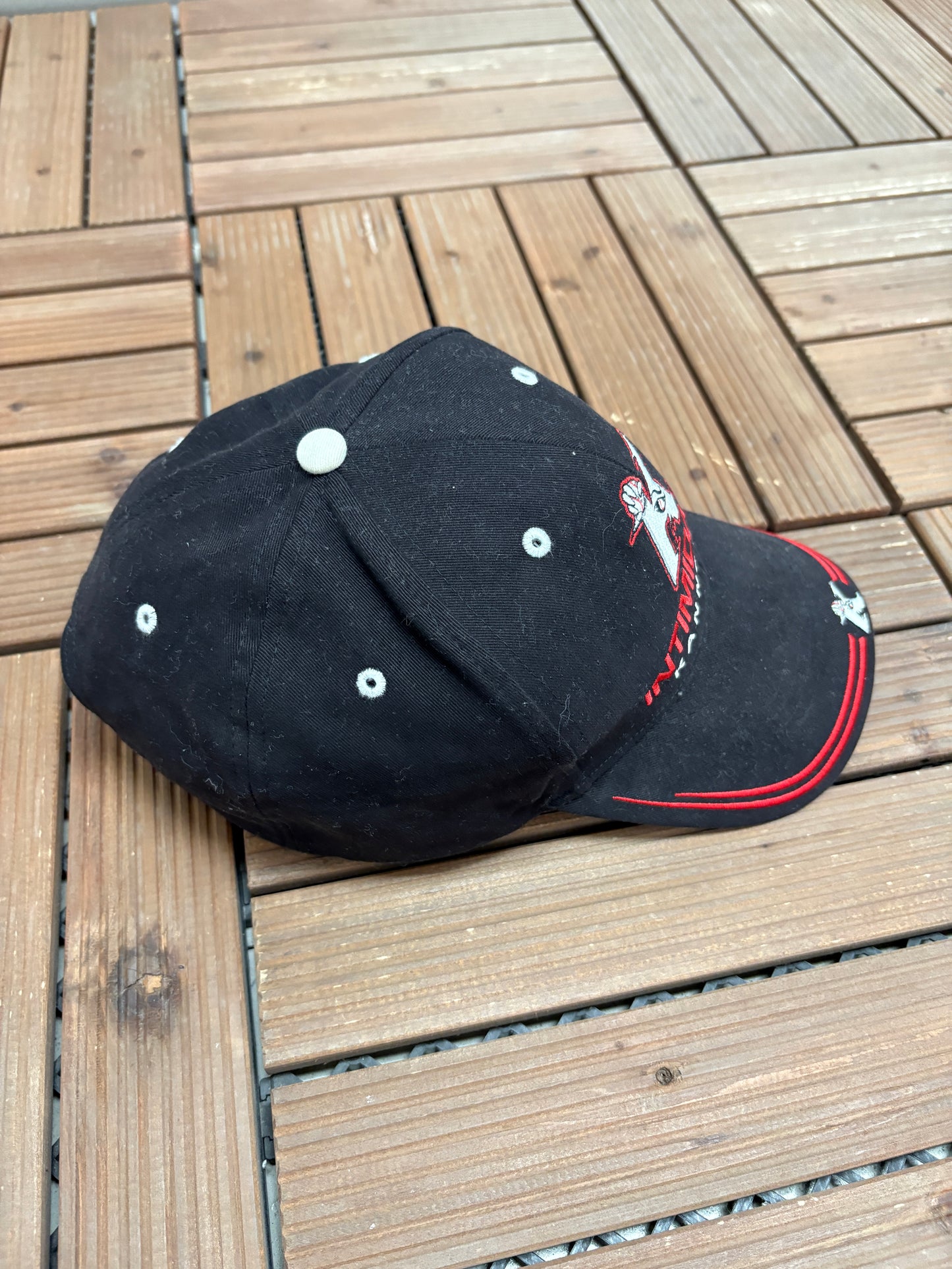 Kannapolis Intimidators Graphic Hat | Strap Back | Vintage 2000s MiLB Baseball Black Cap |