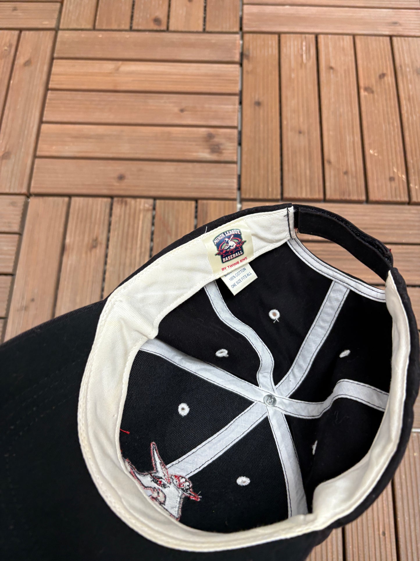 Kannapolis Intimidators Graphic Hat | Strap Back | Vintage 2000s MiLB Baseball Black Cap |