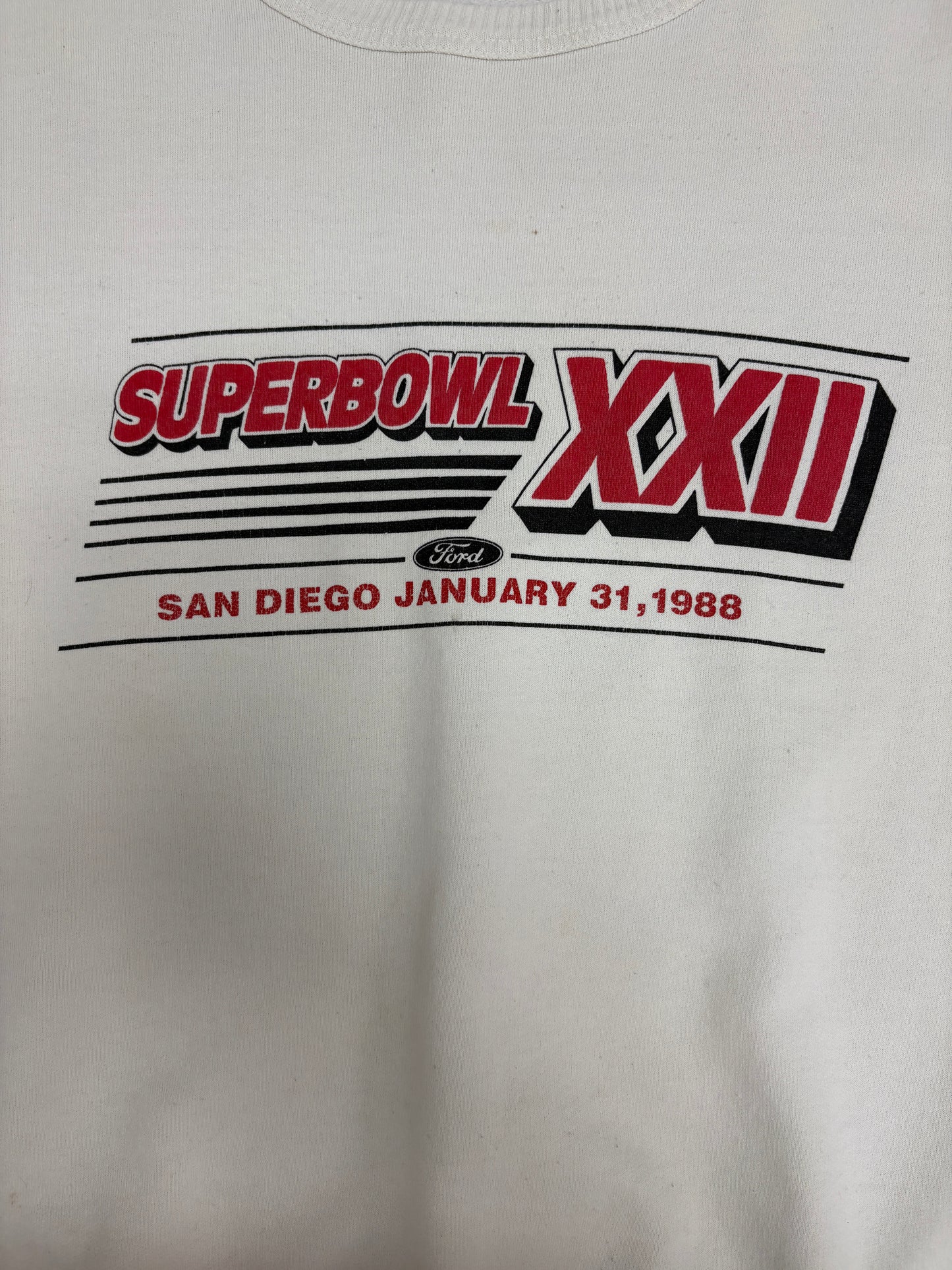 Super Bowl XXII Graphic Crewneck | Size X-Large | Vintage 1980s NFL Football White Sweater |