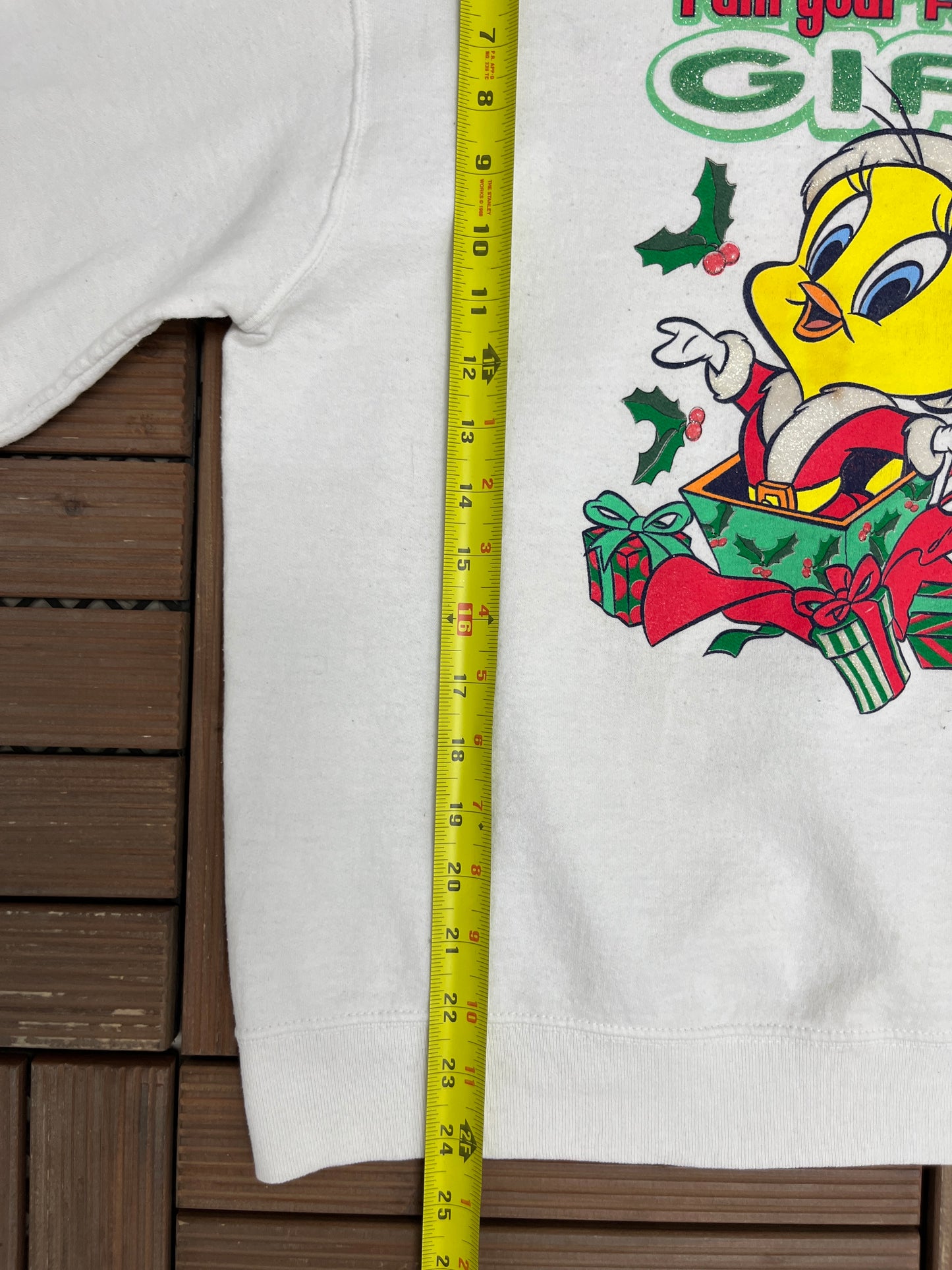 Tweety Bird I Am Your Favorite Gift! Graphic Crewneck | Size Medium | Vintage 1990s White Cartoon Promotional Sweater |