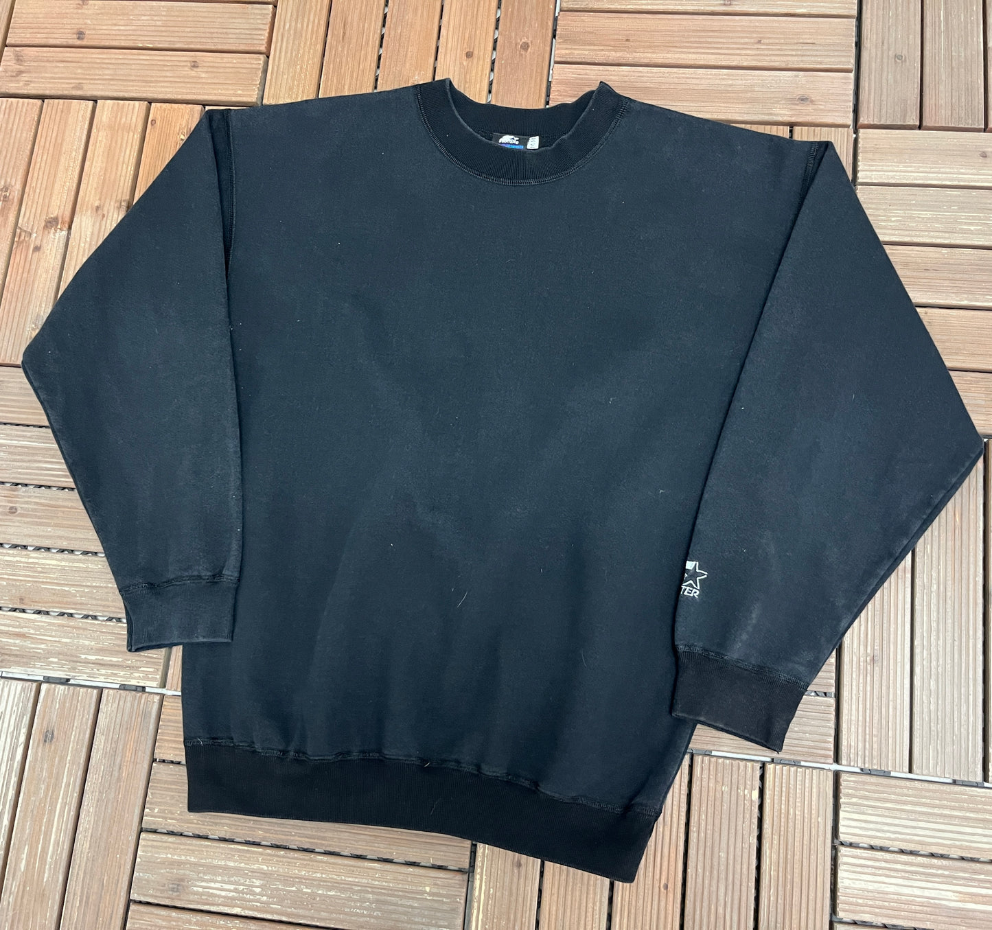 Starter One Pound Fleece Black Crewneck | Size Medium | Vintage 1990s Black Blank Sweater |