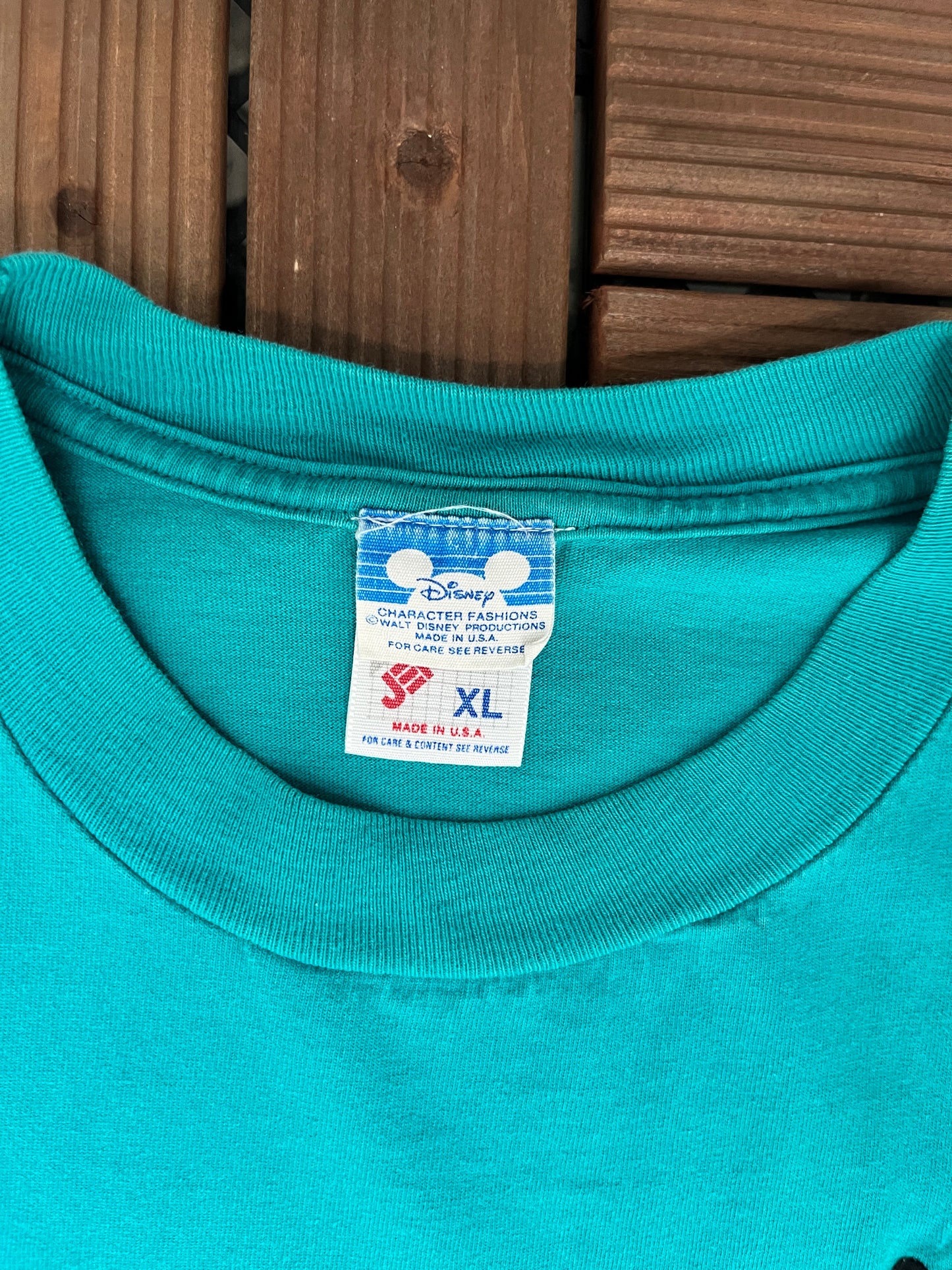 Mickey Mouse Embroidered Graphic Tee | Size X-Large | Vintage 1990s Disney Cartoon Teal T-Shirt |