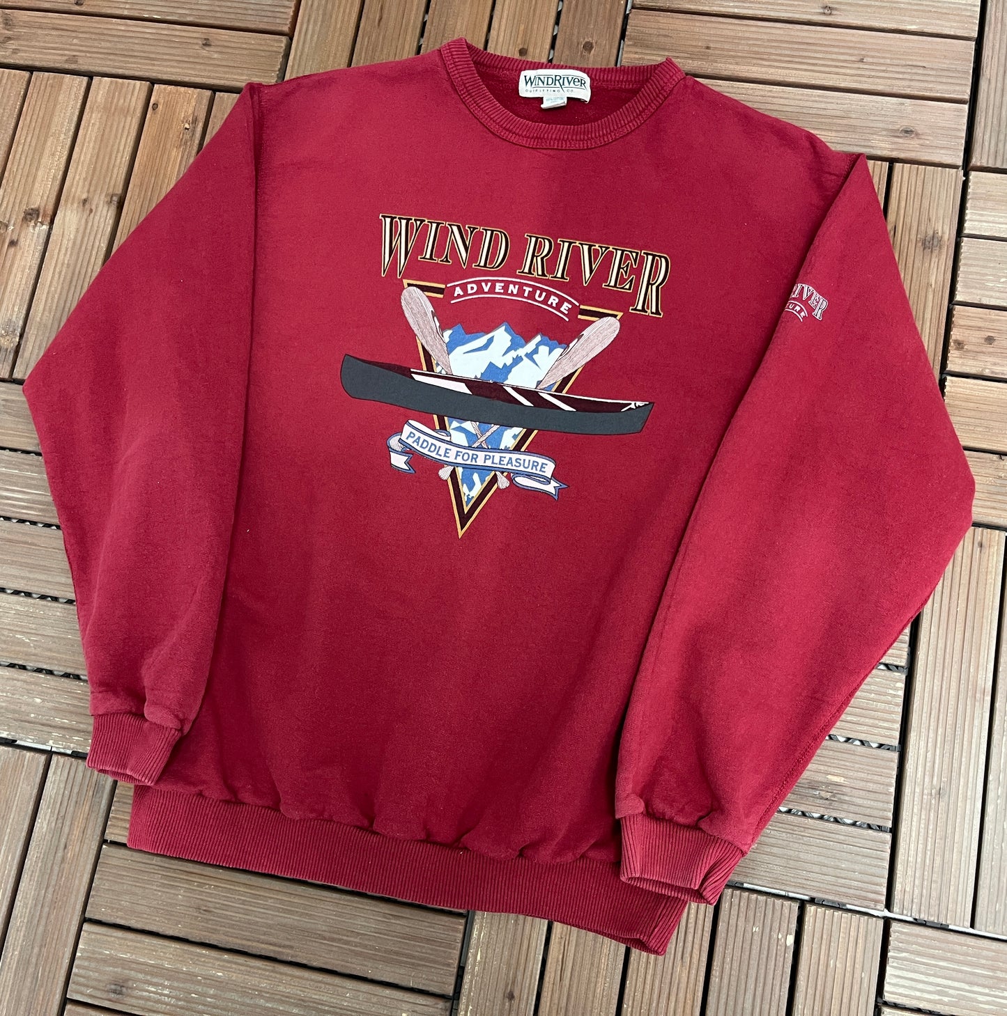 Wind River Adventure Graphic Crewneck | Size Medium | Vintage 1990s Branded Red Sweater |