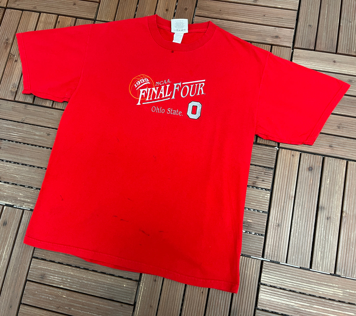 Ohio State Buckeyes 1999 Final Four Embroidered Graphic Tee | Size X-Large | Vintage 1990s College Sports Red T-Shirt |