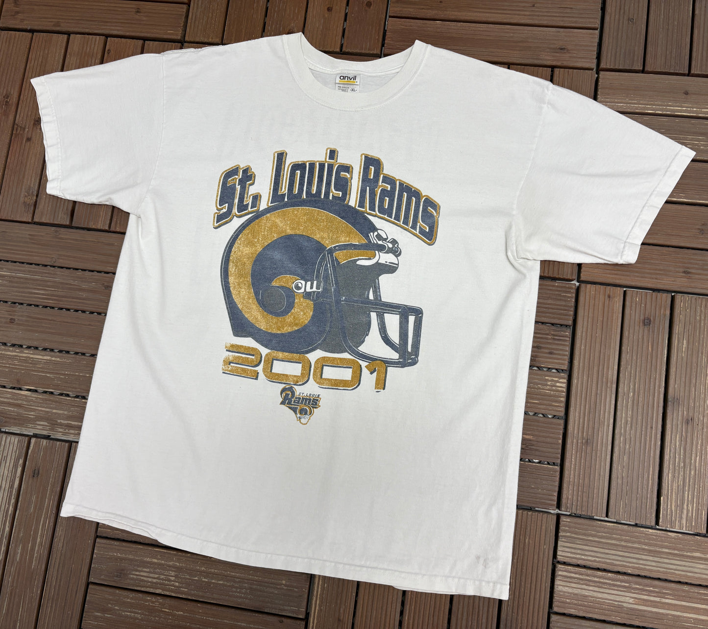 St. Louis Rams 2001 Graphic Tee | Size X-Large | Vintage 2000s NFL Football White T-Shirt |