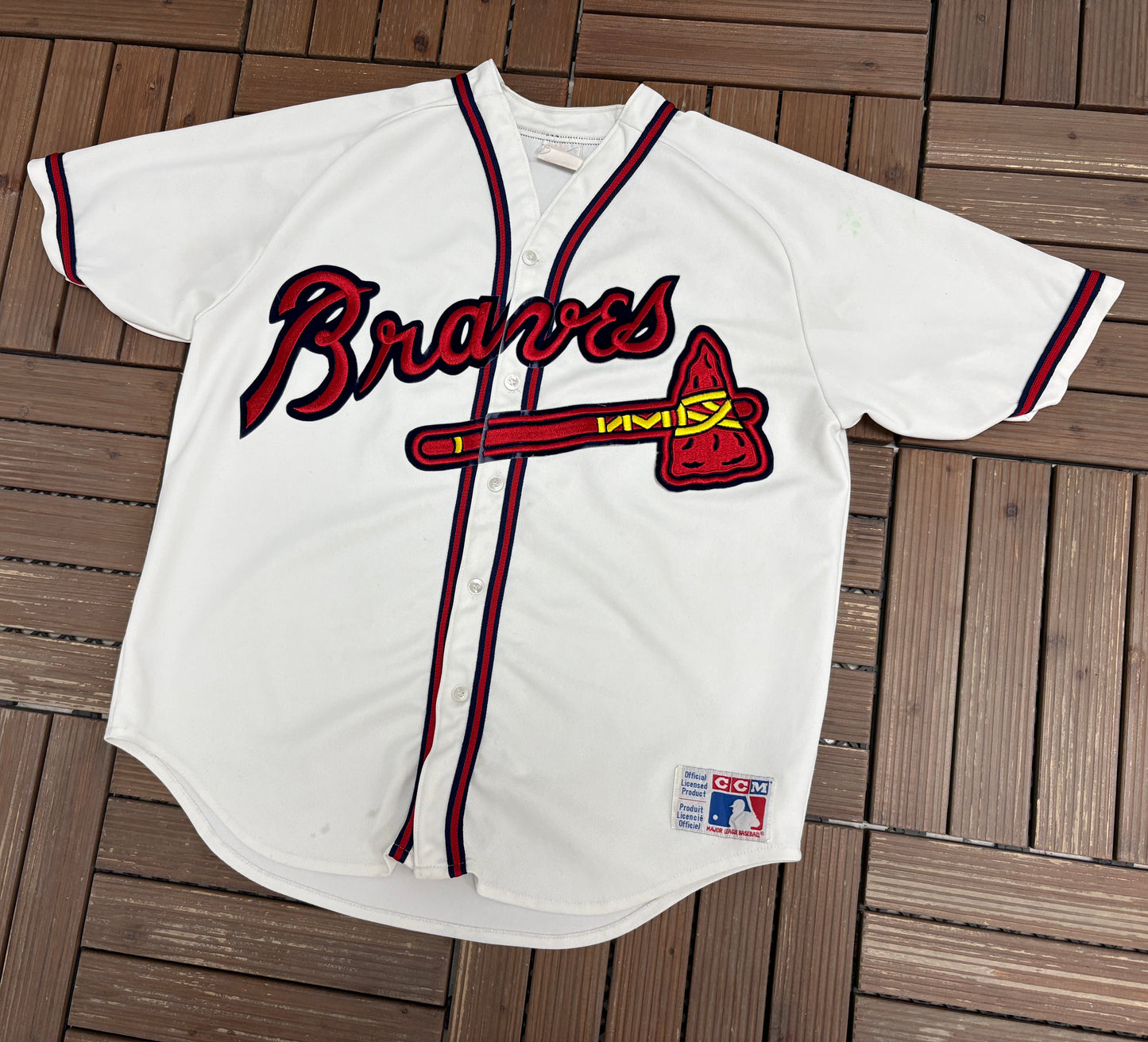 Atlanta Braves Stitched Baseball Jersey | Size Large | Vintage 1990s MLB Baseball White Jersey |