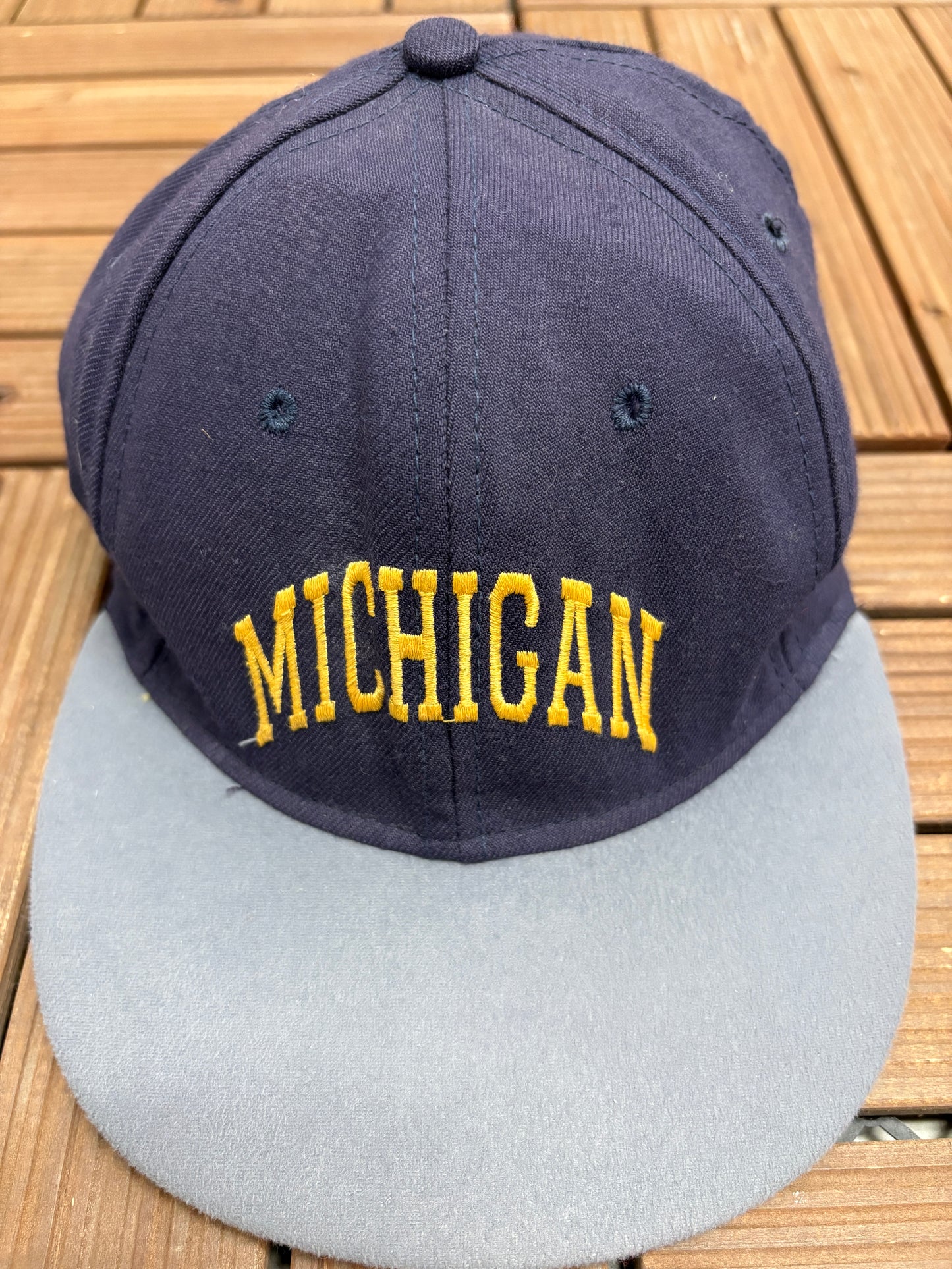 Michigan Wolverines Spell Out Graphic Hat | Snap Back | Vintage 1990s College Sports Blue Cap |