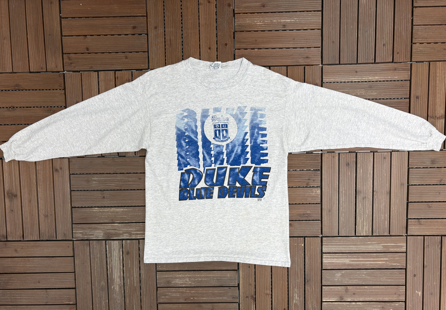 Duke Blue Devils Graphic Tee | Size Medium | Vintage 1990s College Basketball Grey Long Sleeve T-Shirt |