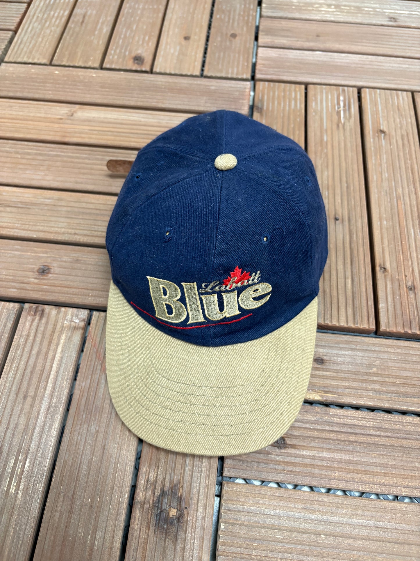 Labatt Blue Embroidered Graphic Hat | Leather Clasp Back | Vintage 1990s Promotional Blue Cap |