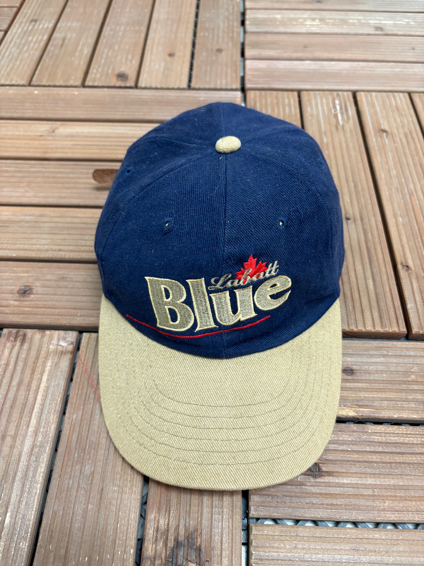 Labatt Blue Embroidered Graphic Hat | Leather Clasp Back | Vintage 1990s Promotional Blue Cap |