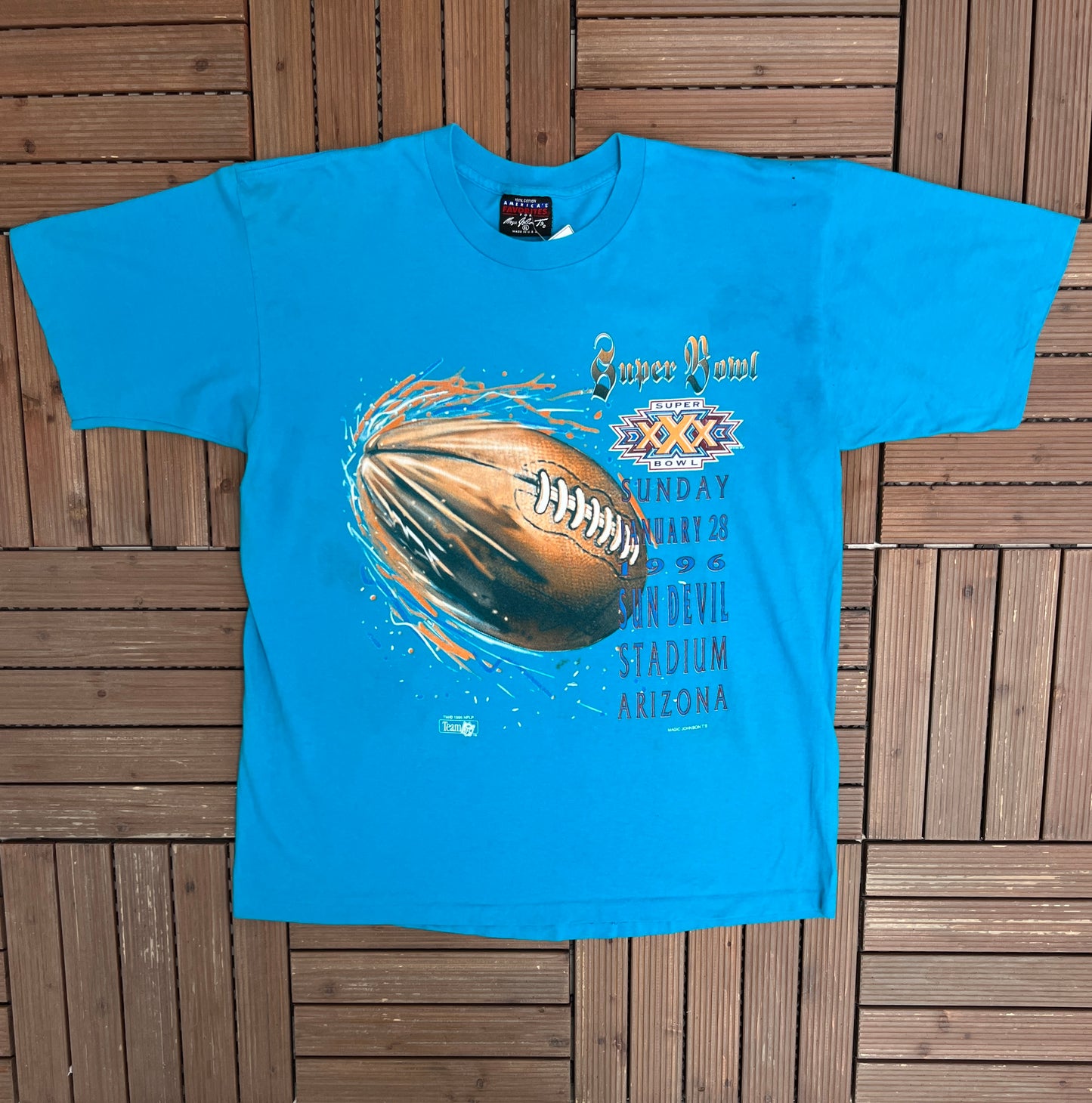 Super Bowl XXX Graphic Tee | Size X-Large | Vintage 1990s Magic Johnson T's Teal T-Shirt | Made in USA |