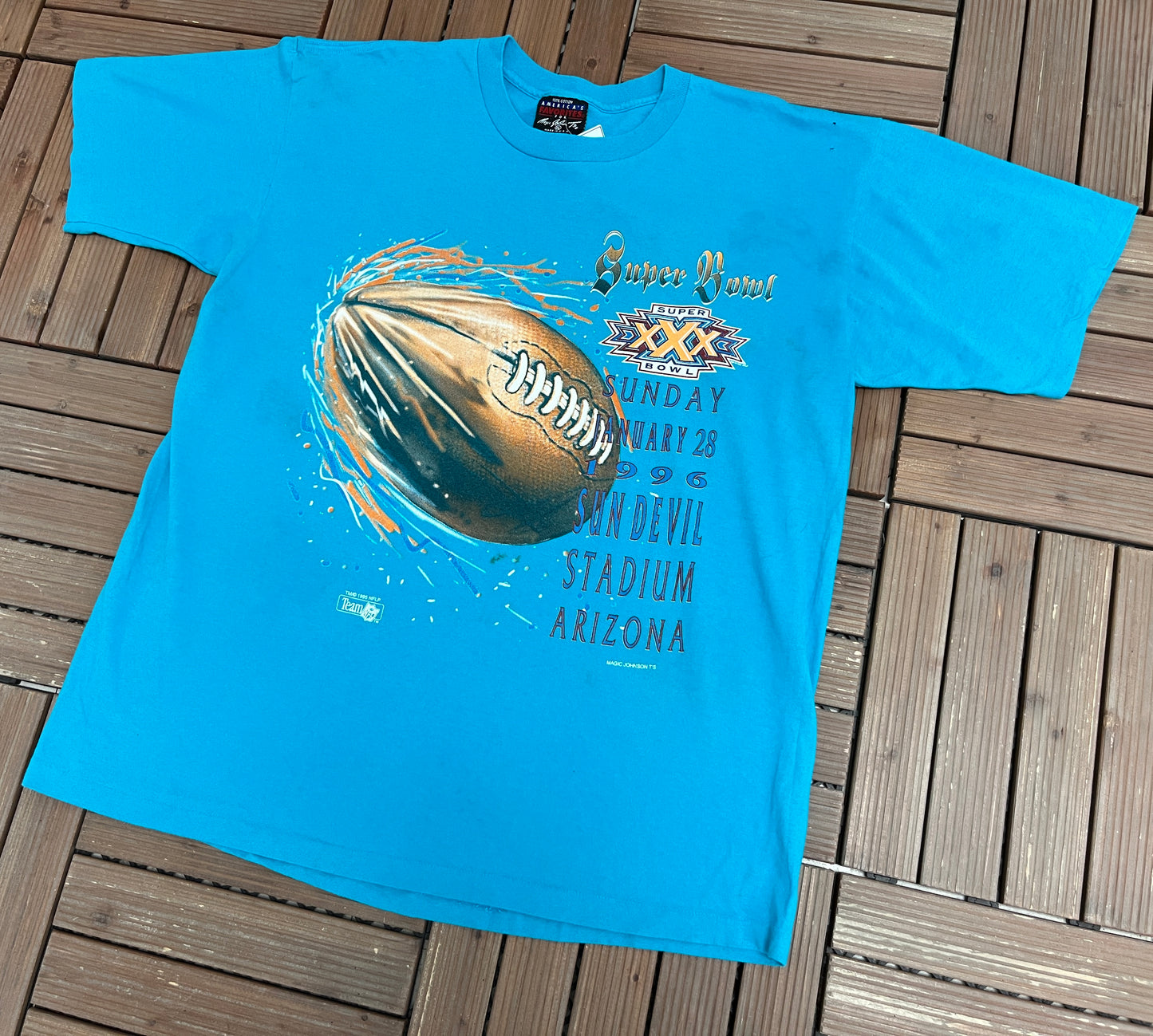 Super Bowl XXX Graphic Tee | Size X-Large | Vintage 1990s Magic Johnson T's Teal T-Shirt | Made in USA |