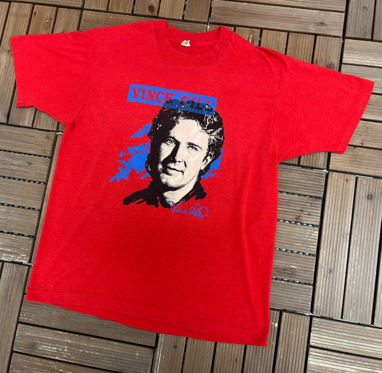 Vince Gill Graphic Tee | Size Large | Vintage 1980s Country Music Red T-Shirt |