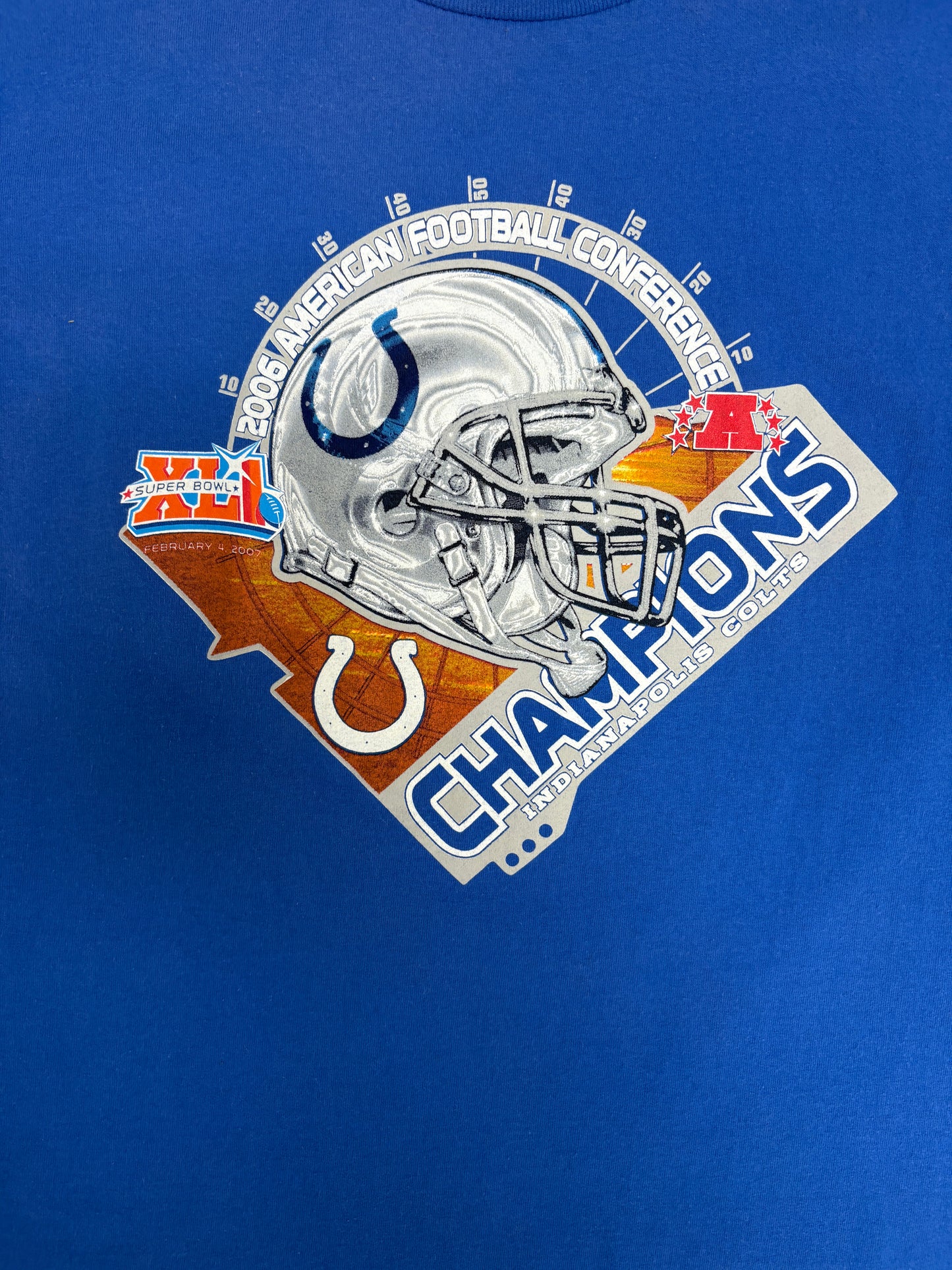 Indianapolis Colts 2006 AFC Champions Graphic Tee | Size Large | Vintage 2000s NFL Football Blue T-Shirt |