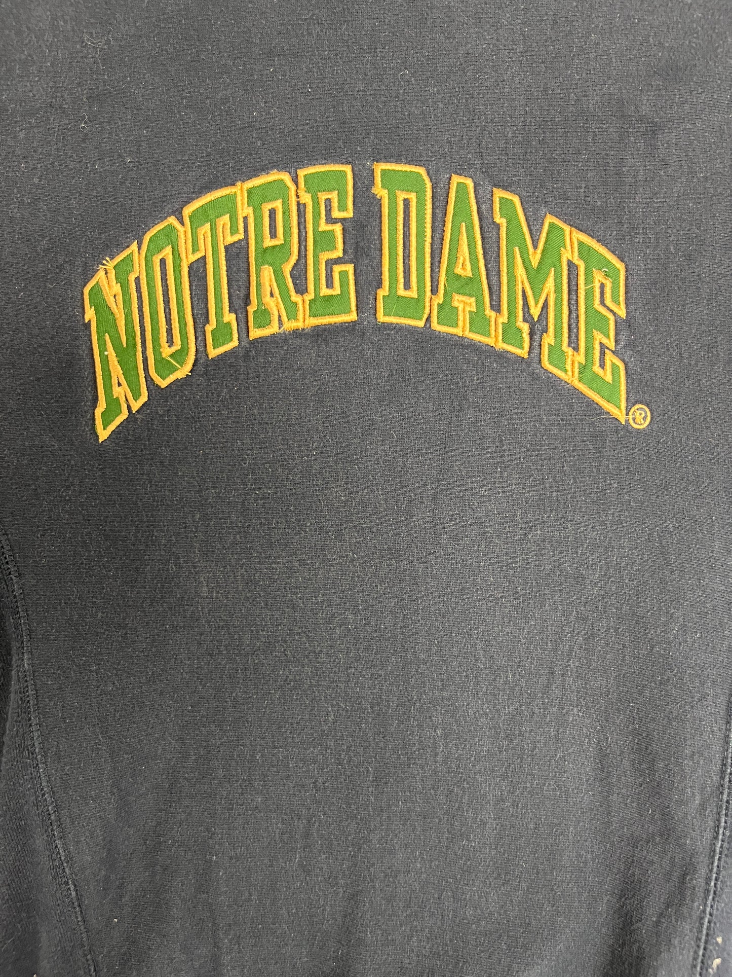 Notre Dame Fighting Irish Stitched Graphic Crewneck | Size Small/Medium | Vintage 1990s College Sports Blue Sweater |