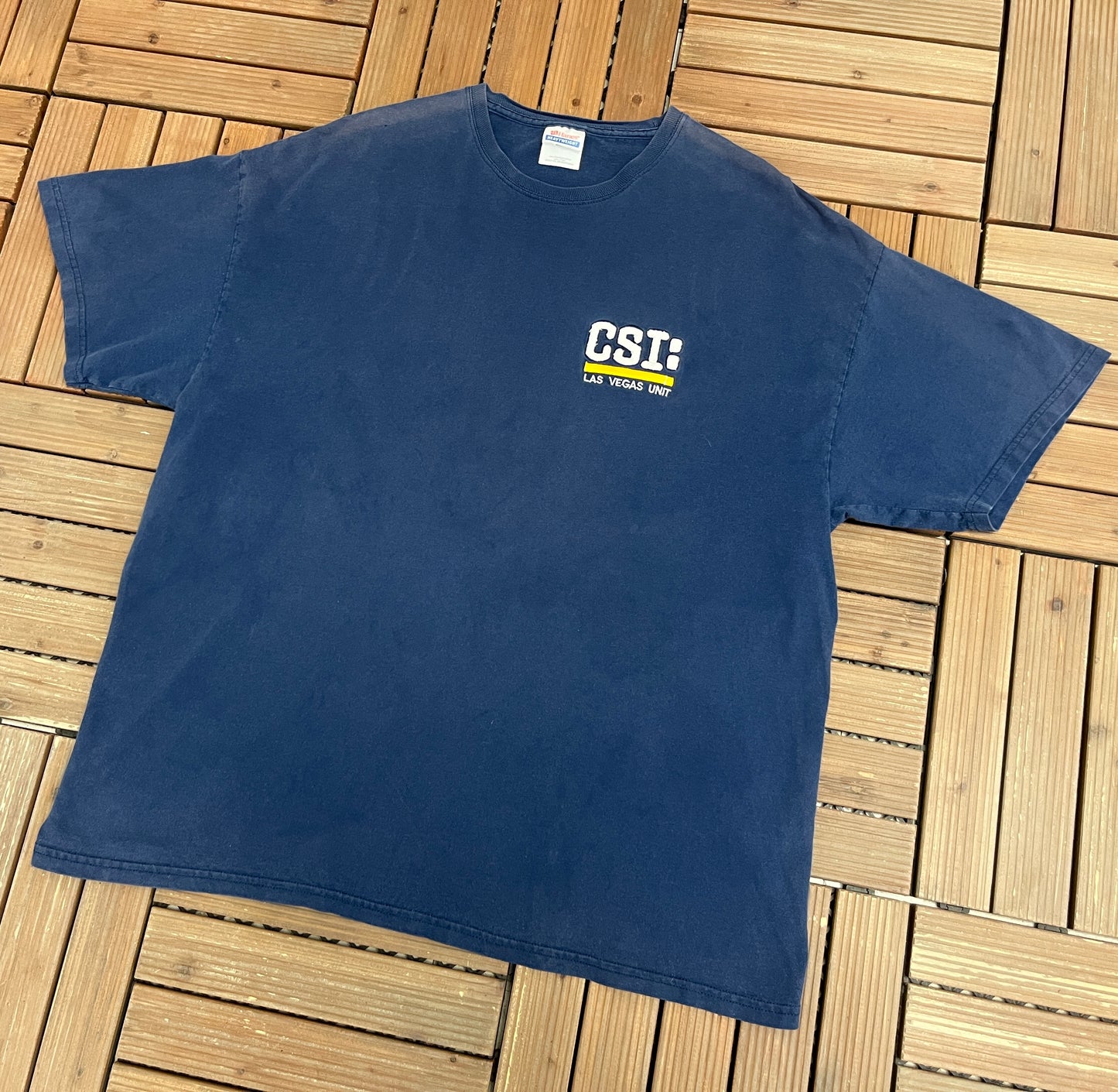 CSI: Las Vegas Unit Embroidered Graphic Tee | Size XX-Large | Vintage 2000s Promotional Blue T-Shirt |