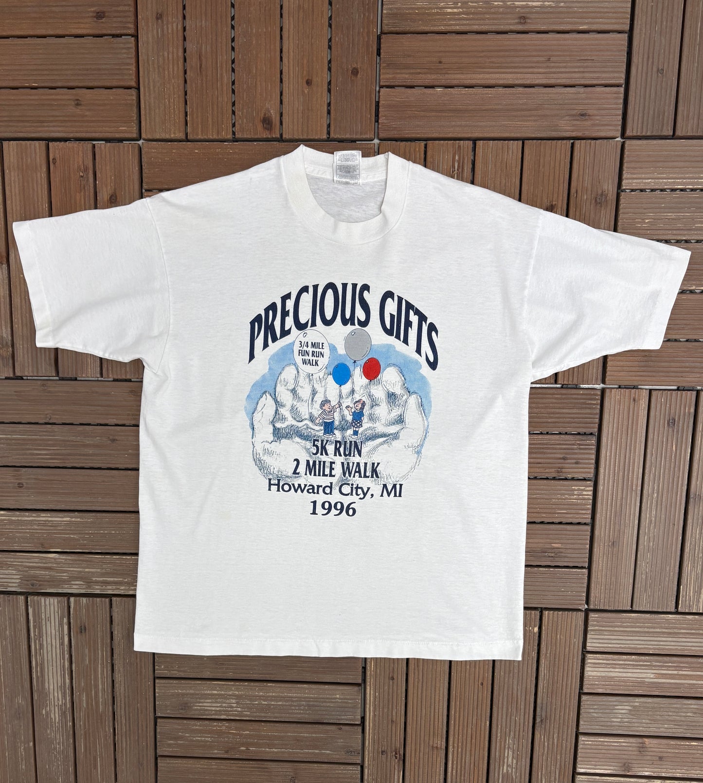 Precious Gifts Howard City, MI 5K Graphic Tee | Size Large | Vintage 1990s Promotional White T-Shirt |