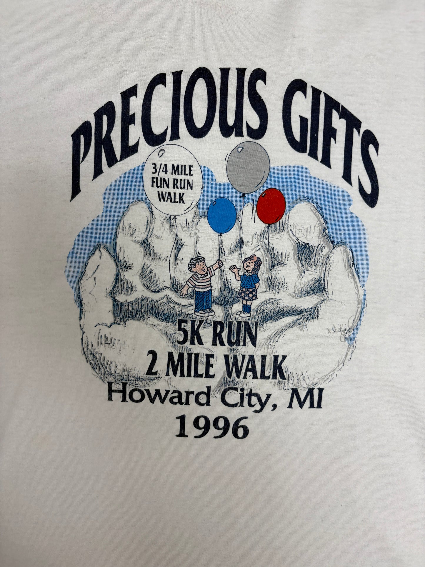 Precious Gifts Howard City, MI 5K Graphic Tee | Size Large | Vintage 1990s Promotional White T-Shirt |