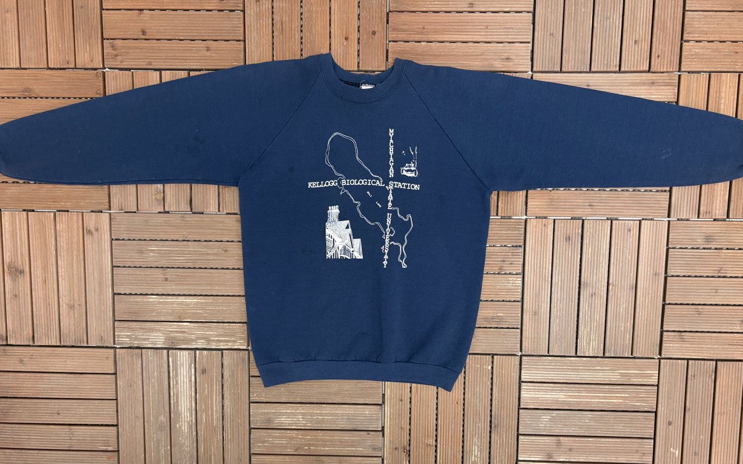 Kellogg Biological Station Michigan State University Graphic Crewneck | Size X-Large | Vintage 1980s College Blue Sweater |