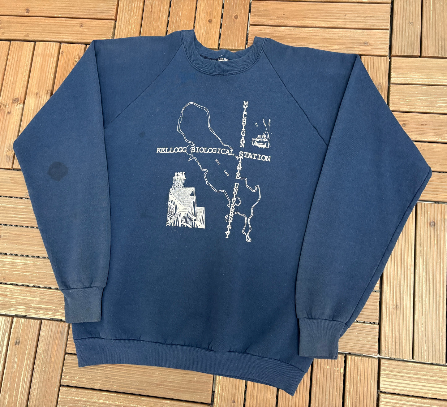 Kellogg Biological Station Michigan State University Graphic Crewneck | Size X-Large | Vintage 1980s College Blue Sweater |