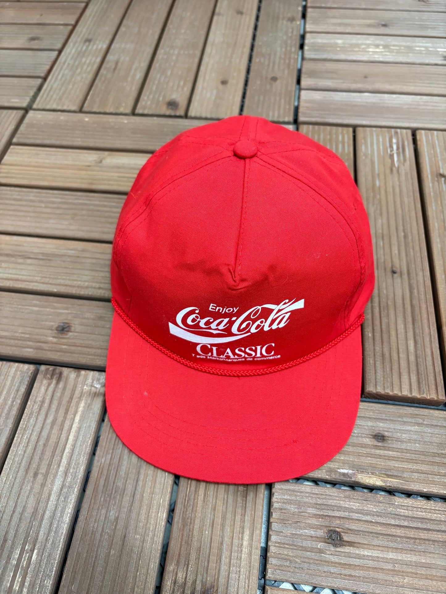 Enjoy Coca-Cola Classic Graphic Hat | Snap Back | Vintage 1990s Promotional Red Cap |