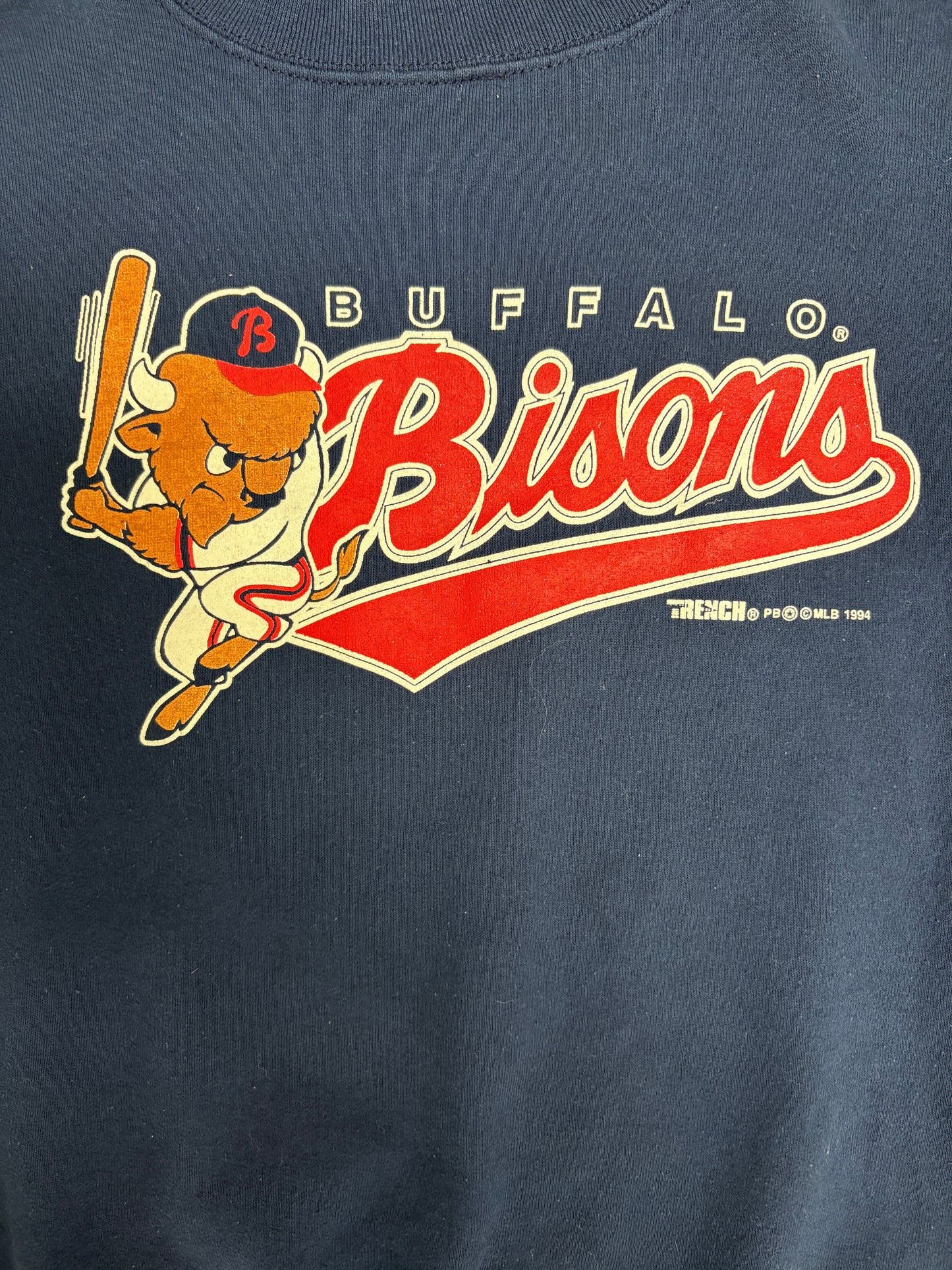 Buffalo Bisons Graphic Crewneck | Size Small | Vintage 1990s MiLB Baseball Blue Sweater |