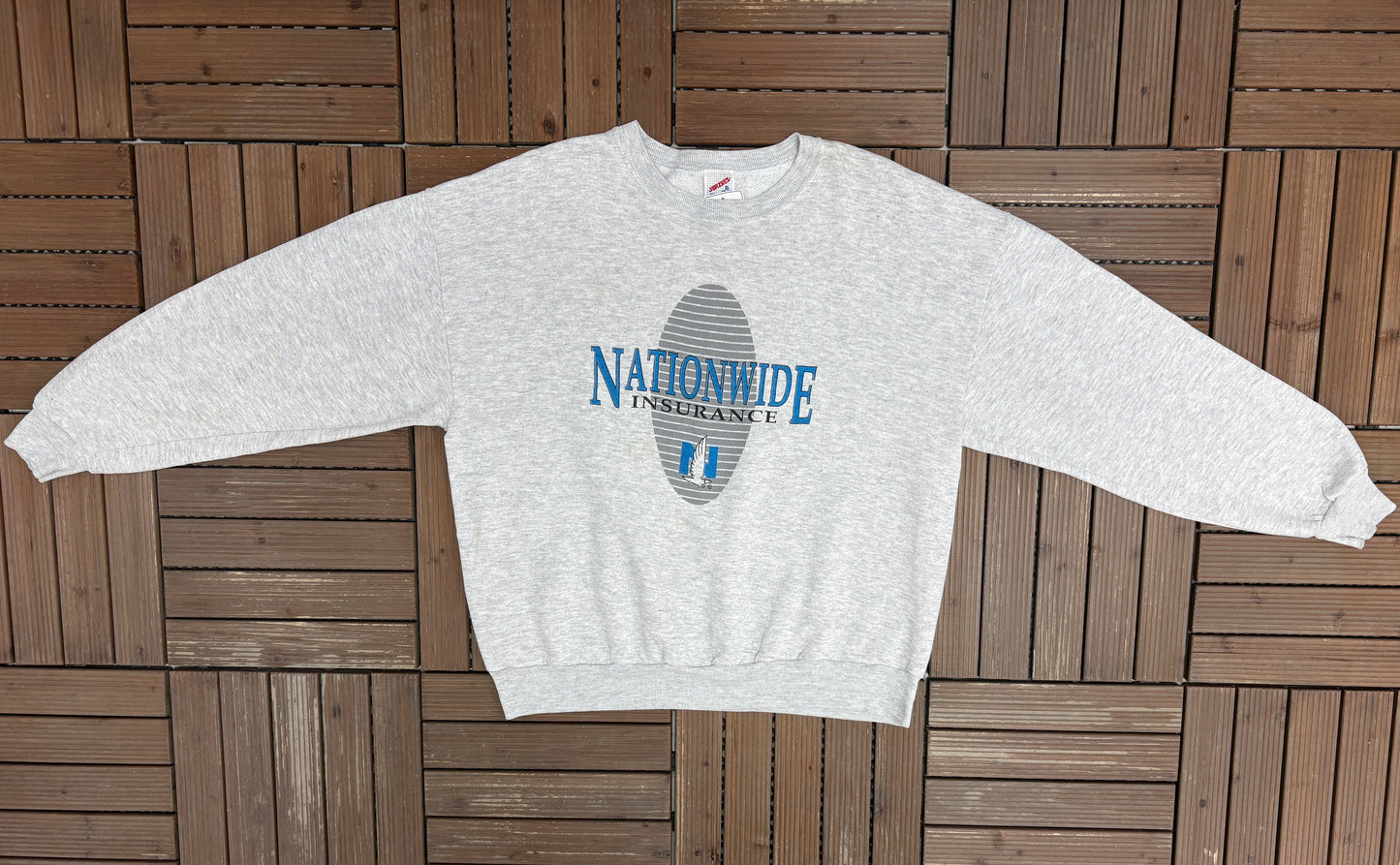 Nationwide Insurance Graphic Crewneck | Size X-Large | Vintage 1990s Company Promotional Grey Sweater |