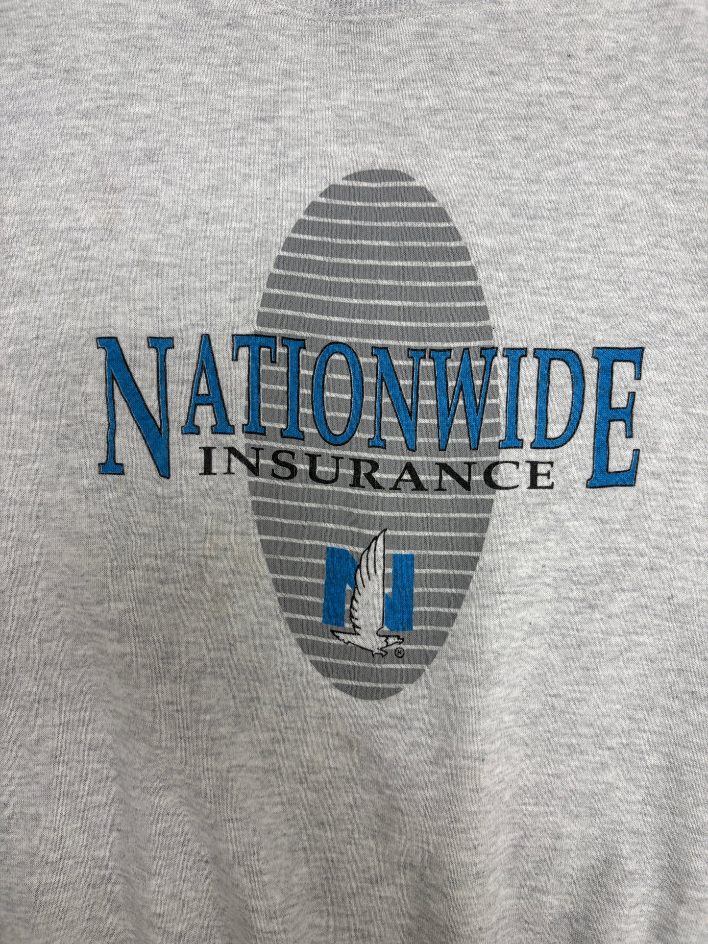 Nationwide Insurance Graphic Crewneck | Size X-Large | Vintage 1990s Company Promotional Grey Sweater |