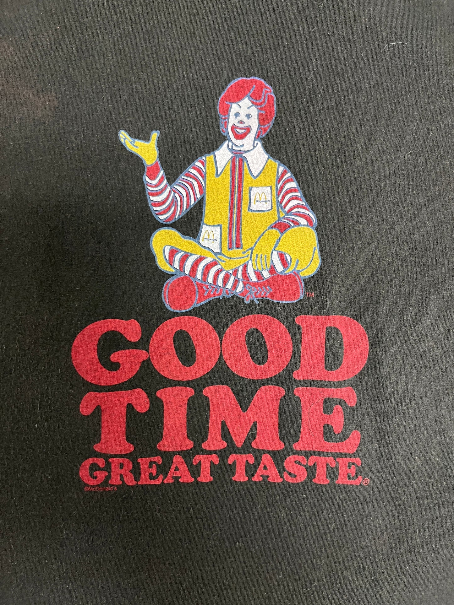 McDonald's Good Time Great Taste Graphic Tee | Size Women's Large | Vintage 1990s Fast Food Promotional Black T-Shirt |