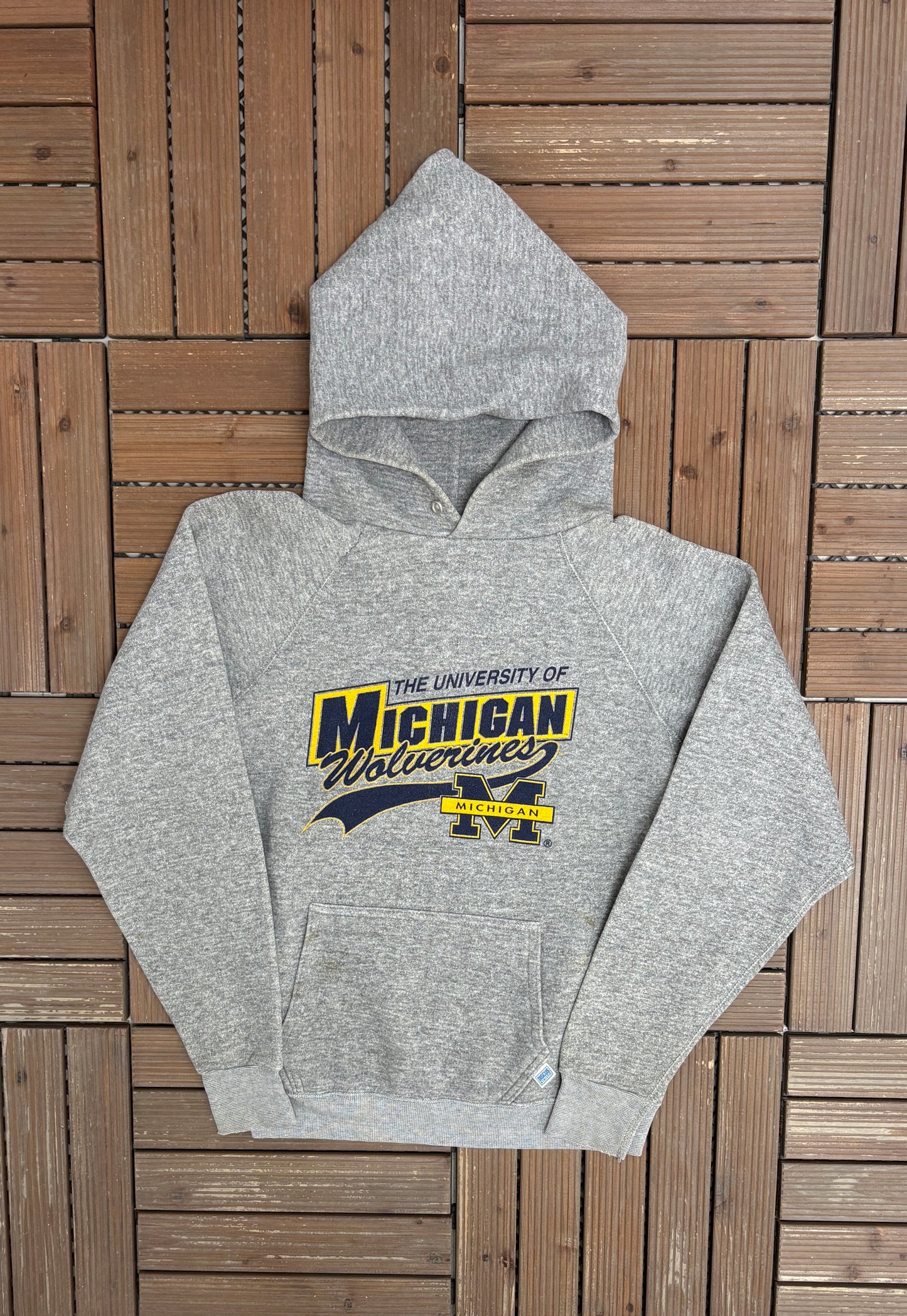 University of Michigan Wolverines Graphic Hoodie | Size Small | Vintage 1990s College Grey Sweatshirt |