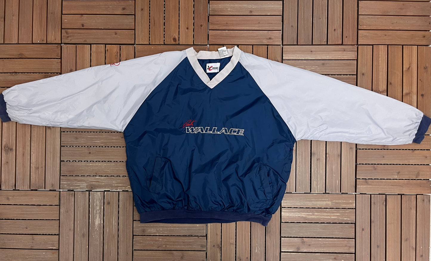 Rusty Wallace Embroidered Graphic Windbreaker Jacket | Size X-Large | Vintage 1990s Racing Blue Windbreaker Coat |