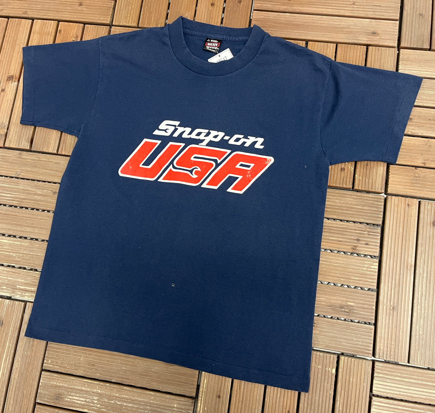 Snap-On USA Graphic Tee | Size Large | Vintage 1990s Promotional Blue T-Shirt |