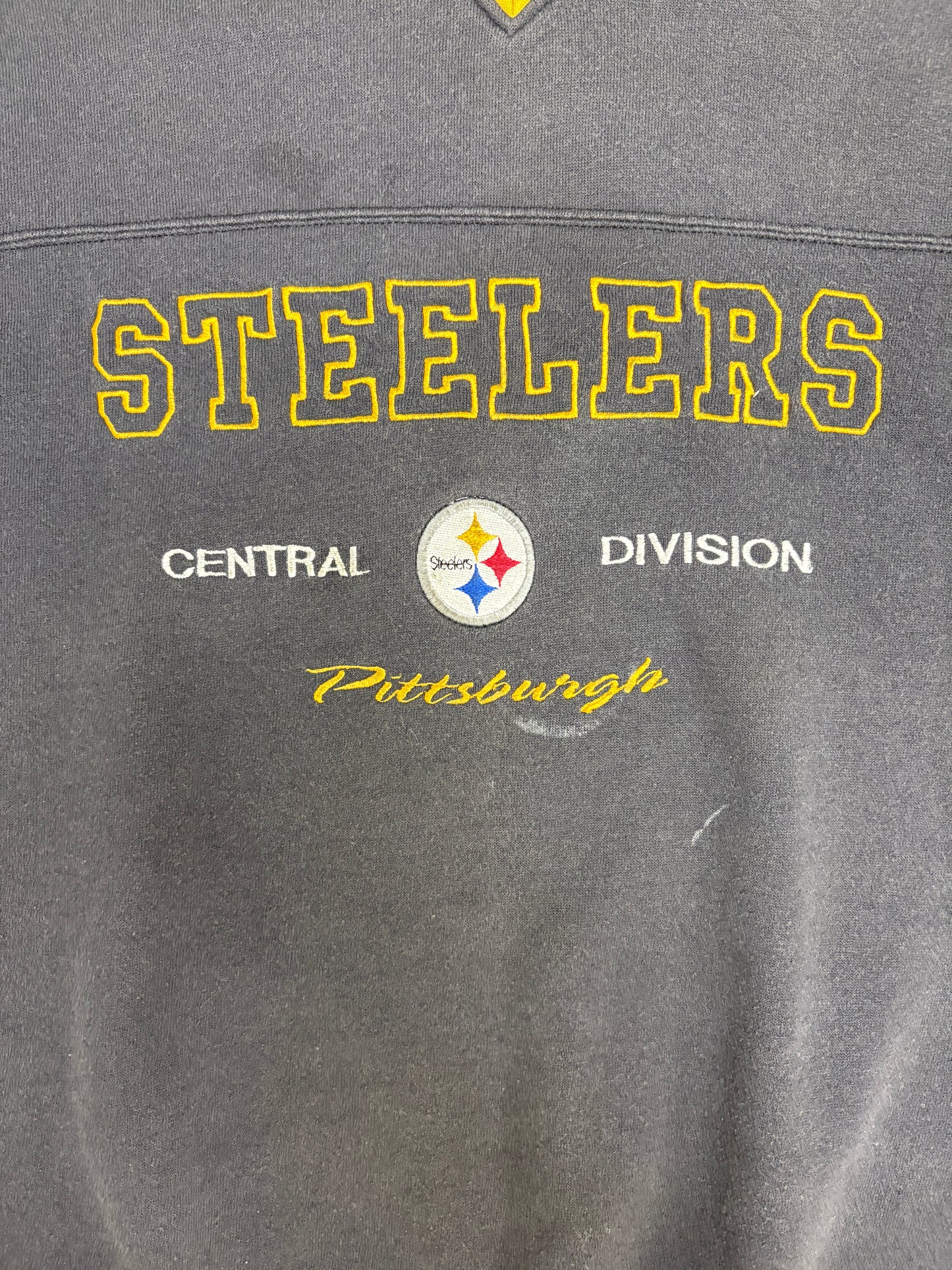Pittsburgh Steelers Embroidered Graphic Crewneck | Size Large | Vintage 1990s Football Black Sweater |