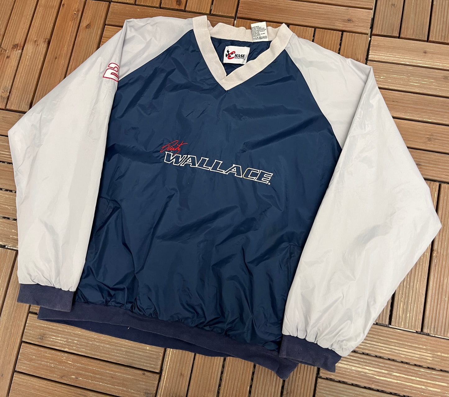 Rusty Wallace Embroidered Graphic Windbreaker Jacket | Size X-Large | Vintage 1990s Racing Blue Windbreaker Coat |