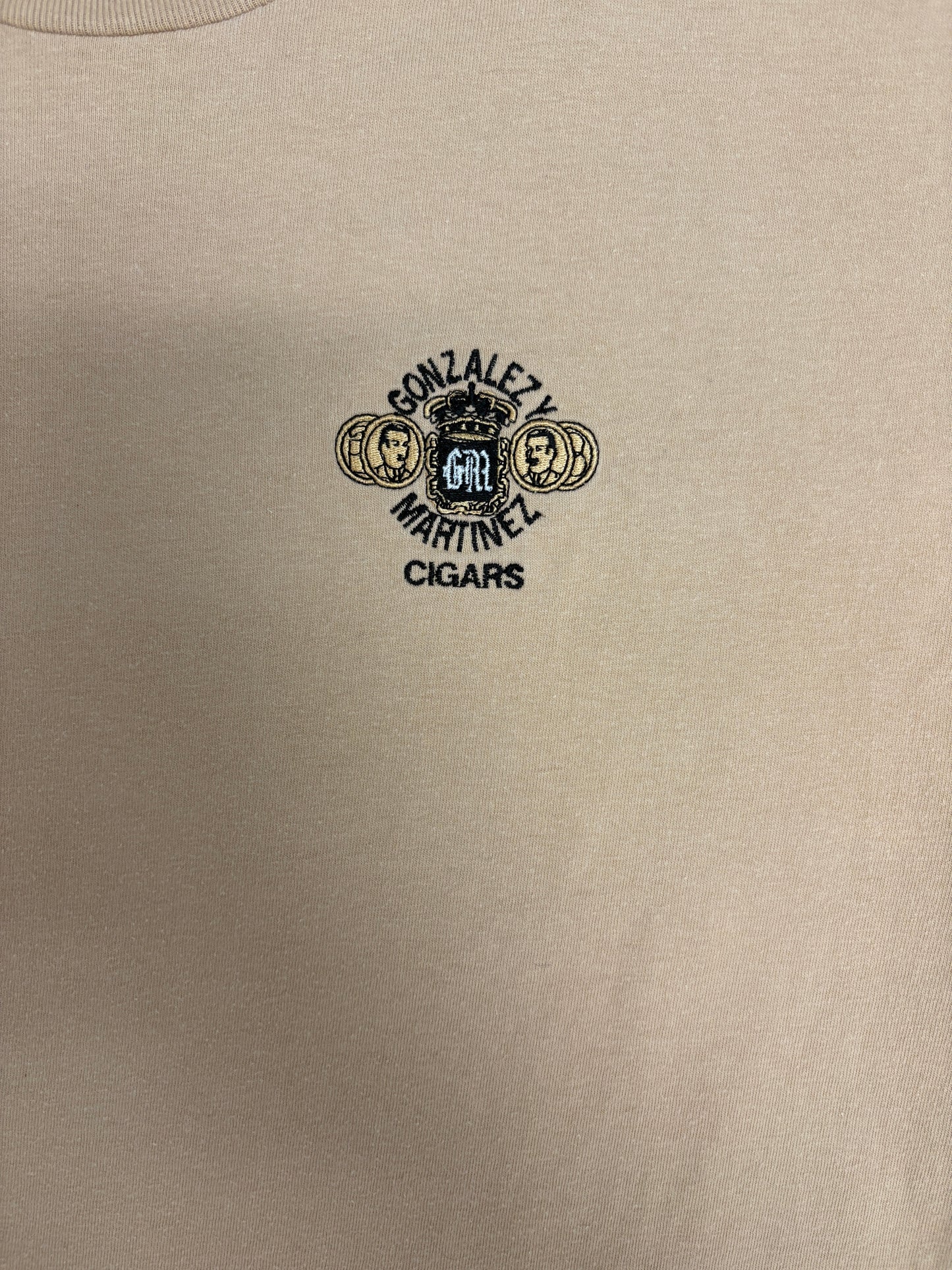 Gonzalez y Martinez Cigars Graphic Tee | Size Large | Vintage 1990s Promotional Beige T-Shirt |