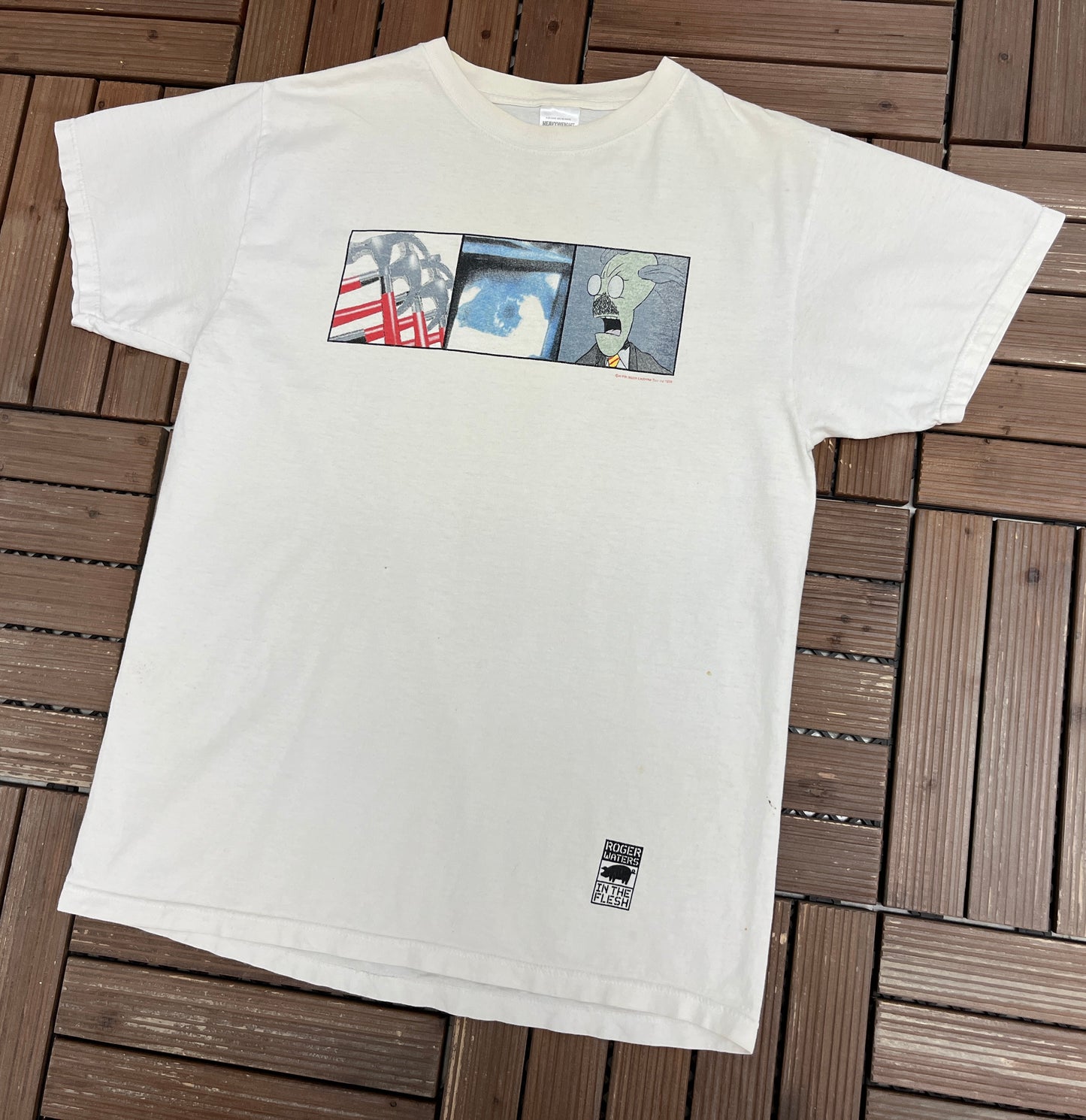 Roger Waters In The Flesh Graphic Tee | Size Large | Vintage 1990s Rock Tour White T-Shirt |