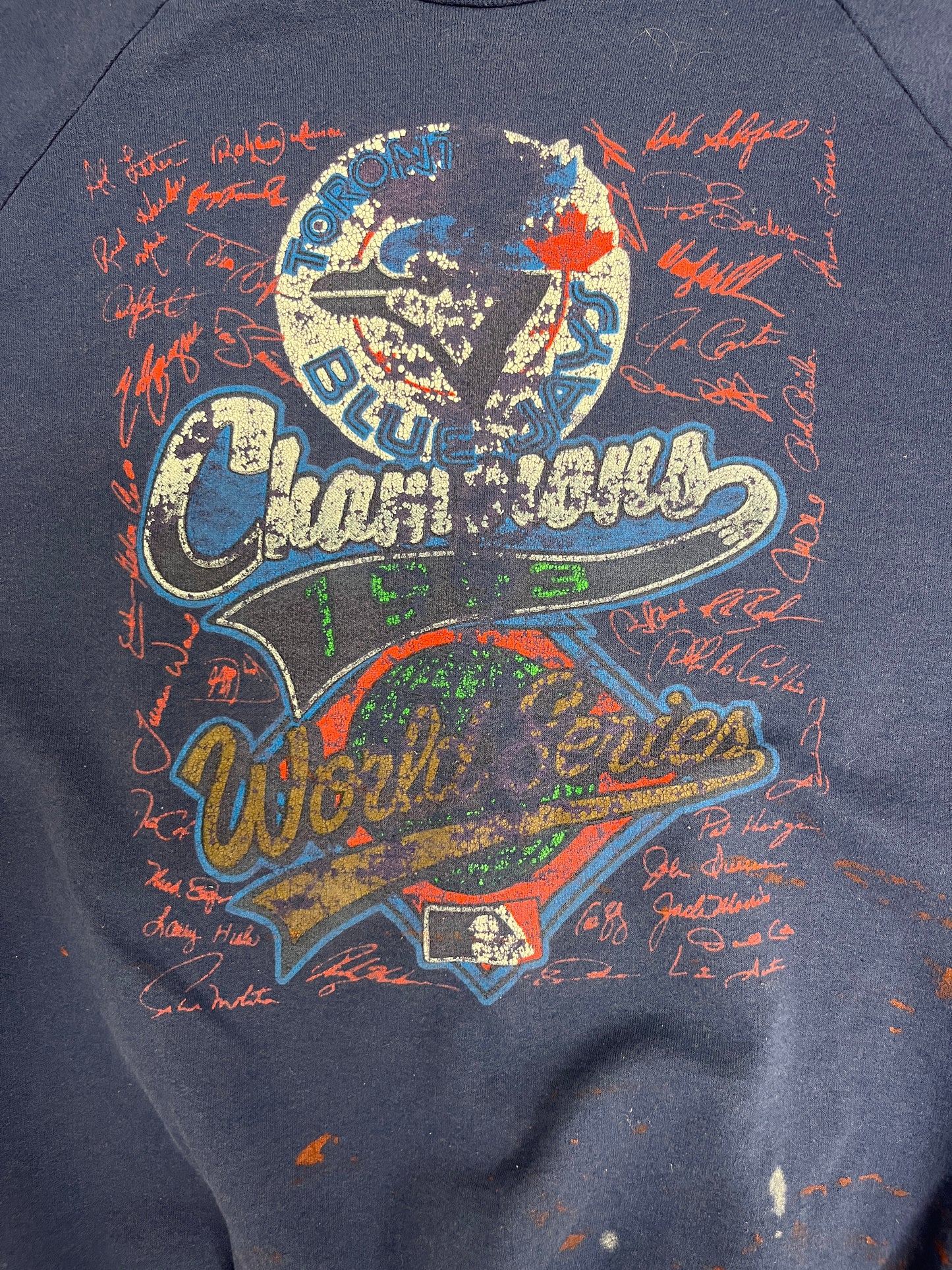 Toronto Blue Jays World Series Champions Graphic Crewneck | Size Large | Vintage 1990s MLB Baseball Blue Sweater |