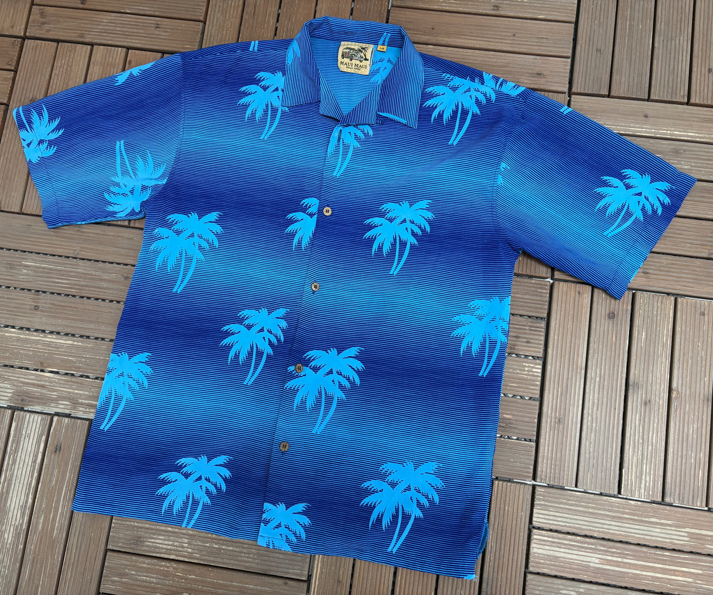 Maui Maui Palm Trees Graphic Hawaiian Shirt | Size Large | Vintage 1990s Scenic Hawaiian Shirt |
