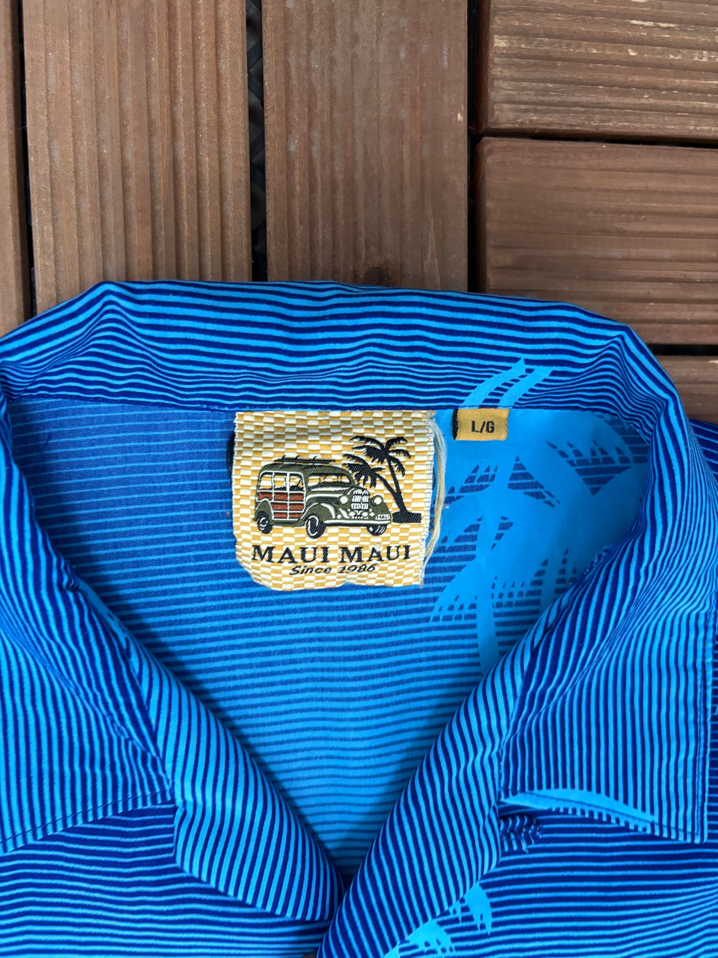 Maui Maui Palm Trees Graphic Hawaiian Shirt | Size Large | Vintage 1990s Scenic Hawaiian Shirt |