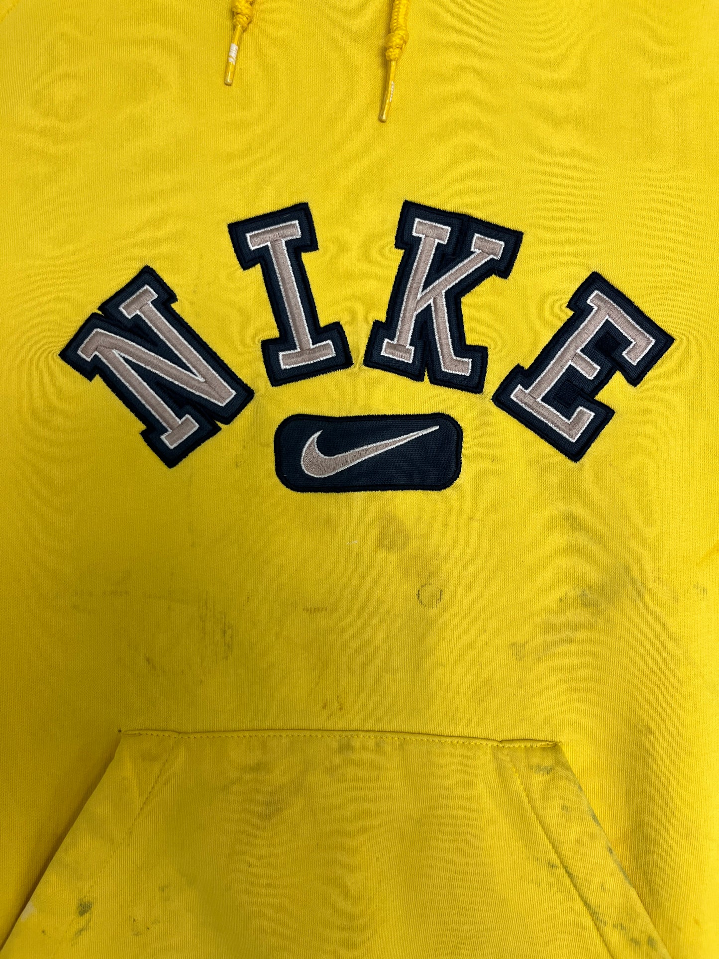 Nike Embroidered Spell Out Graphic Hoodie | Size Large | Vintage 2000s Nike Branded Yellow Sweater |